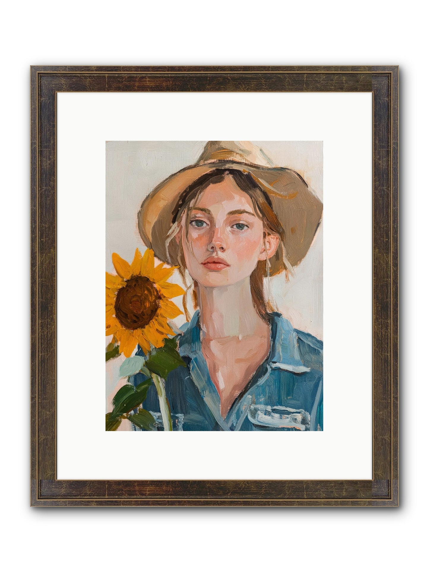 Lady Sunflower Framed Print - Slimwoods Black/Gold 9x12