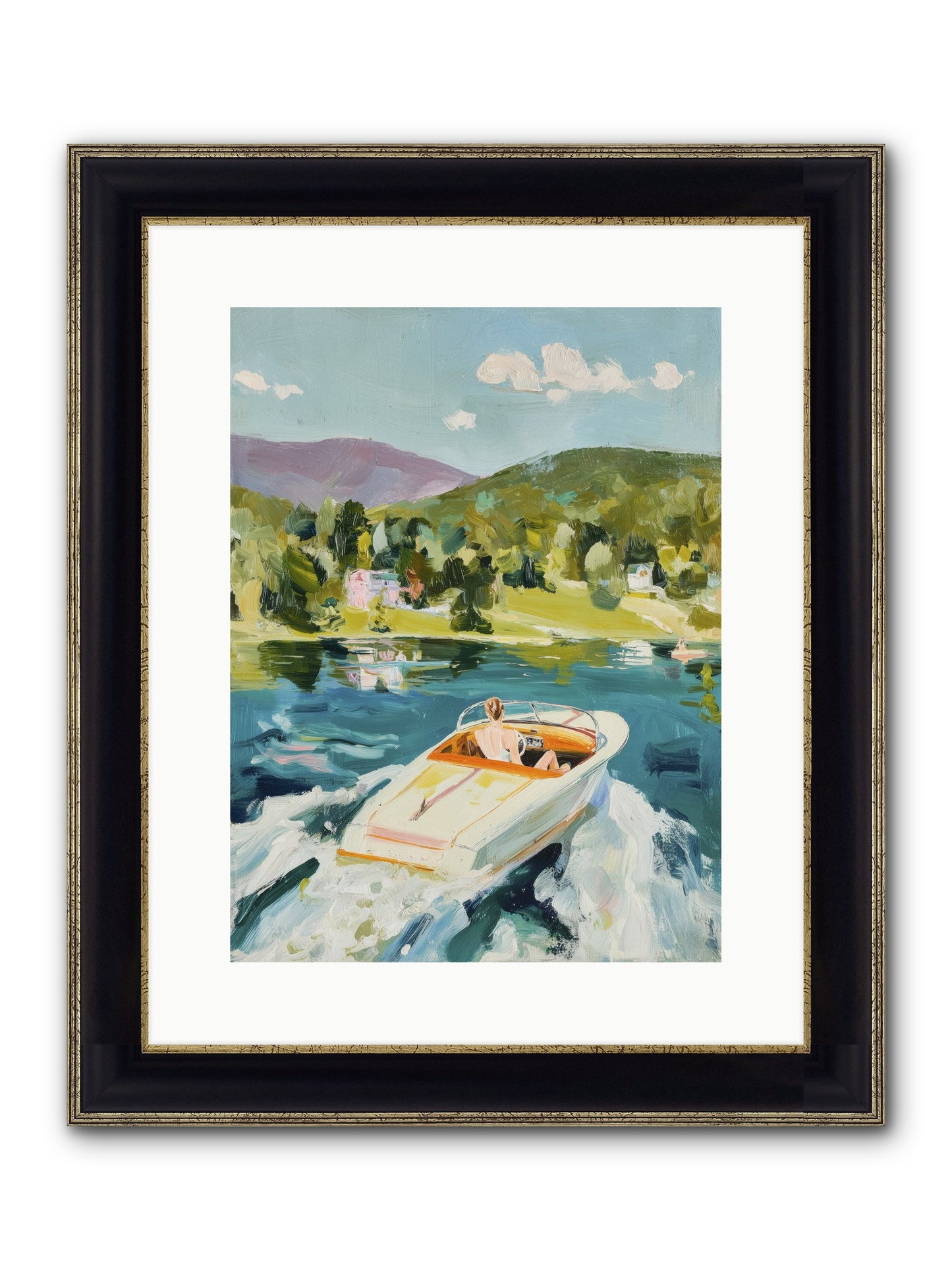 Lake Adventures Framed Print - Black & Gold 12x16