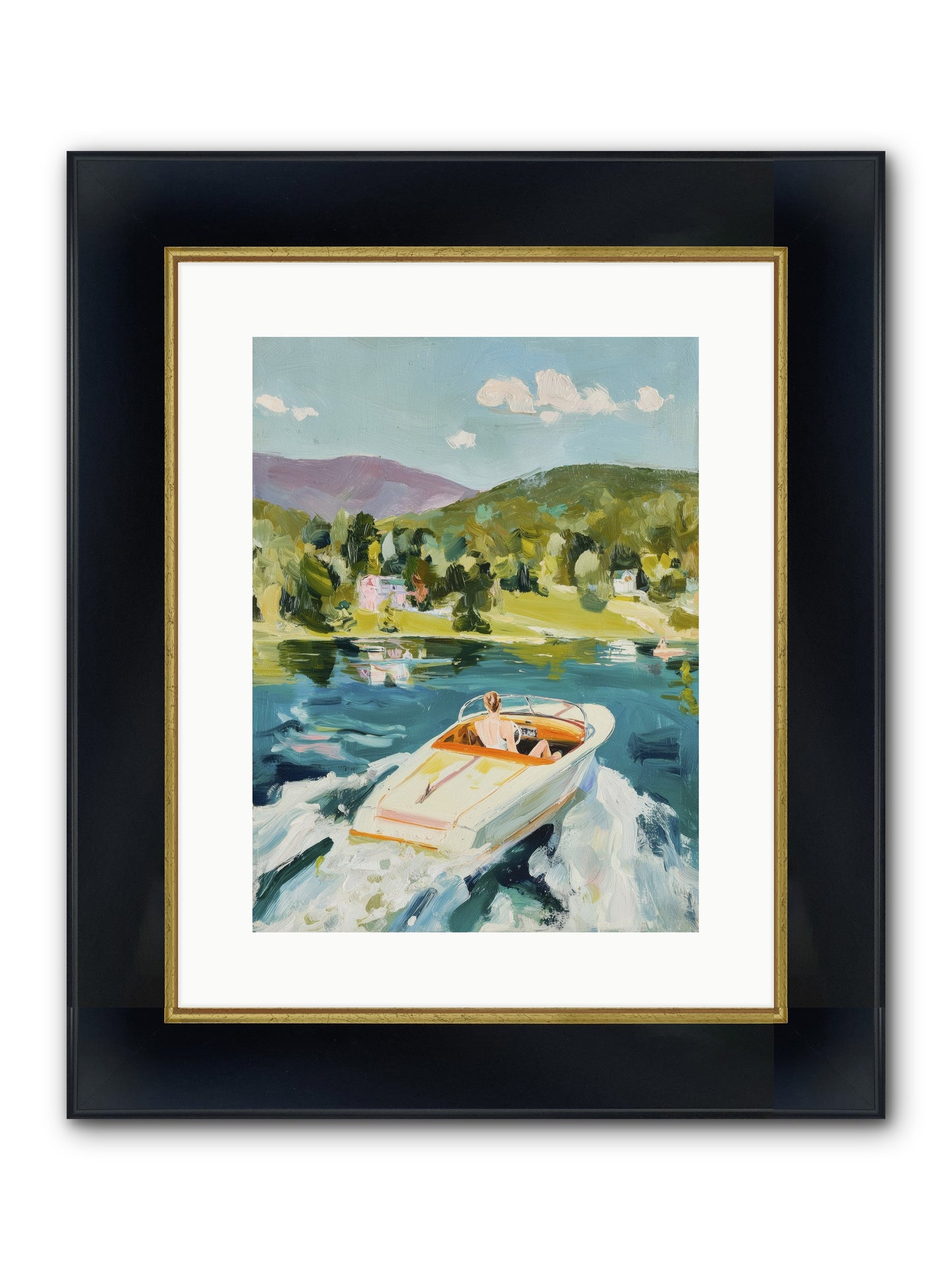 Lake Adventures Framed Print - Wide Black w/Gold 12x16