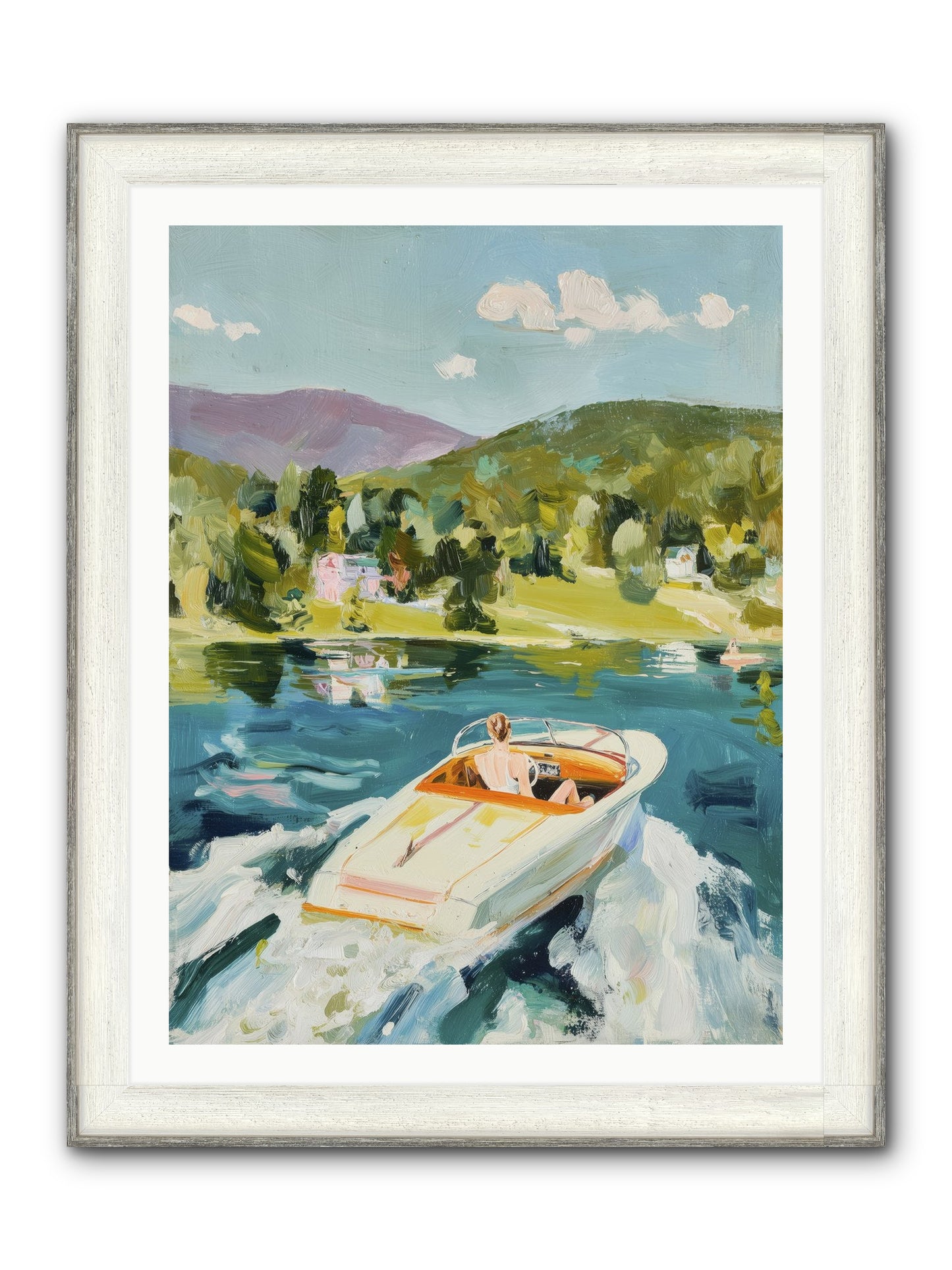 Lake Adventures Framed Print - Driftwood White 30x40