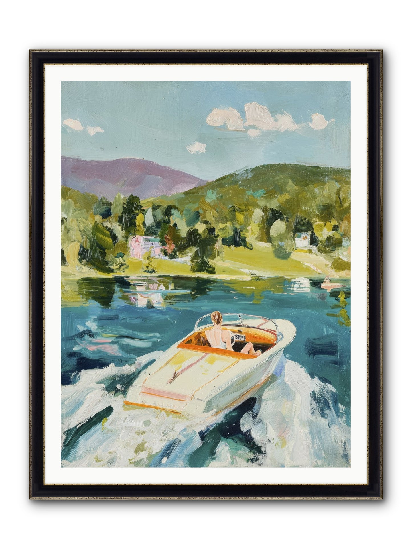 Lake Adventures Framed Print - Black & Gold 36x48