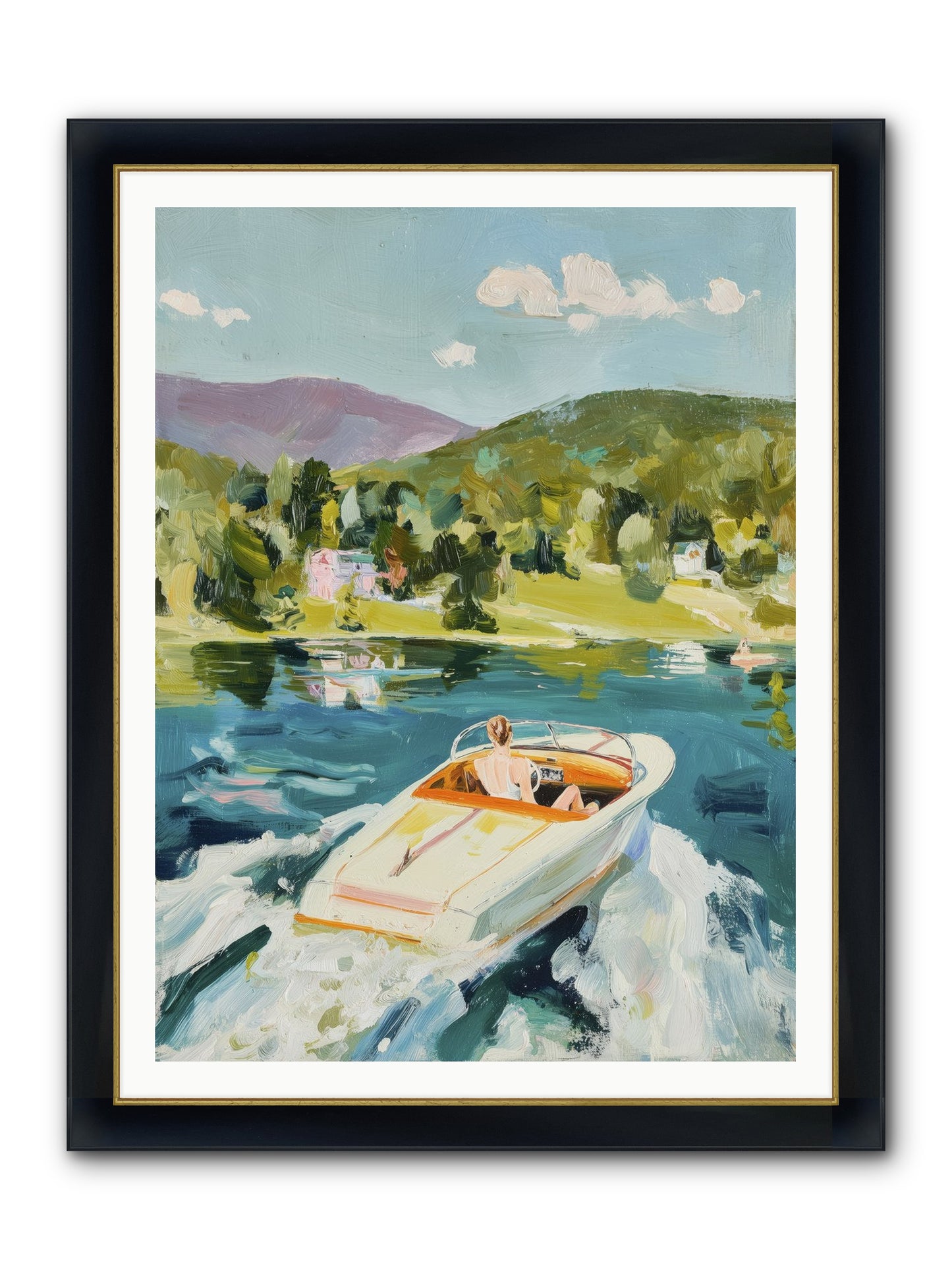 Lake Adventures Framed Print - Wide Black w/Gold 36x48