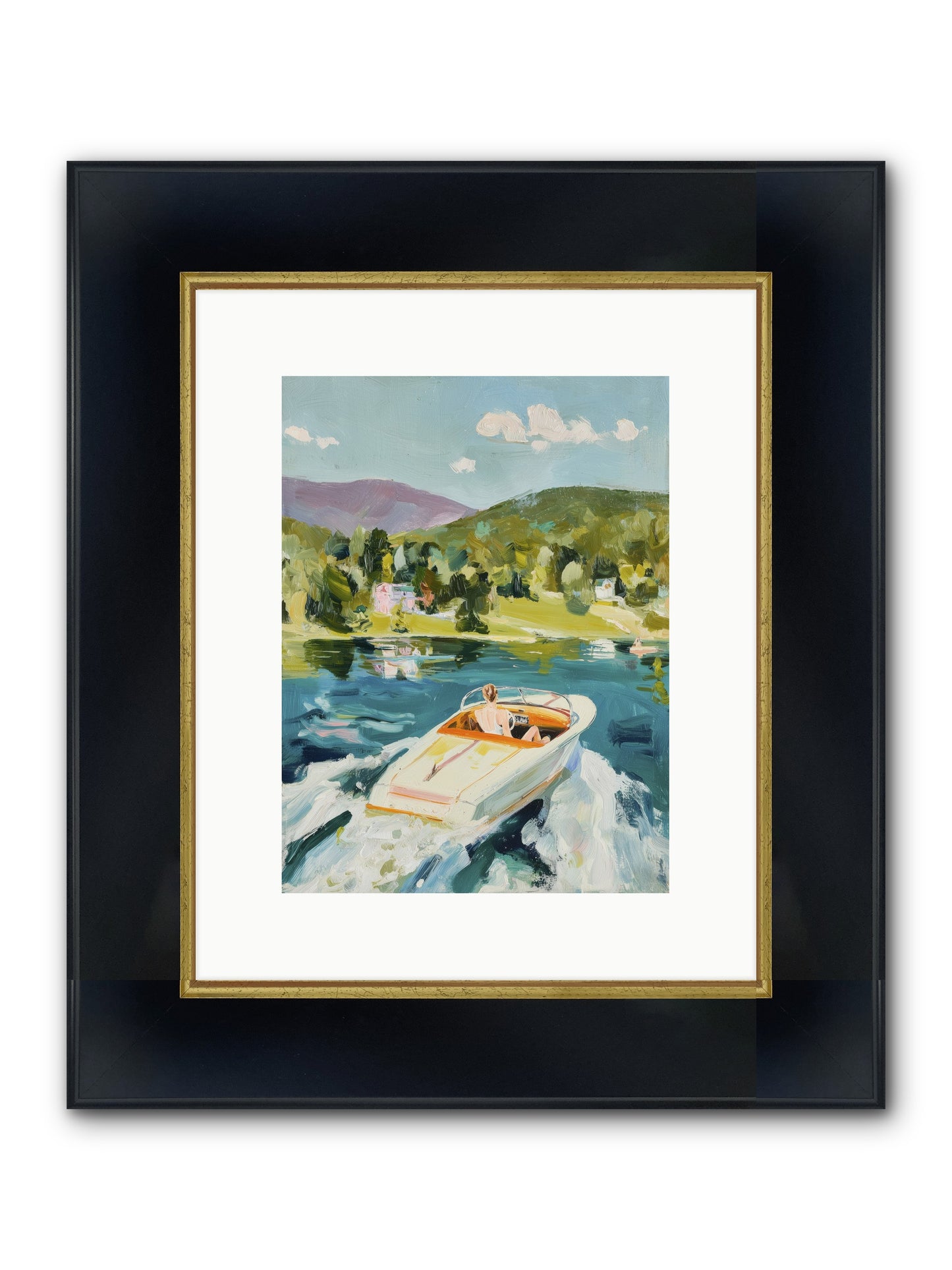 Lake Adventures Framed Print - Wide Black w/Gold 9x12