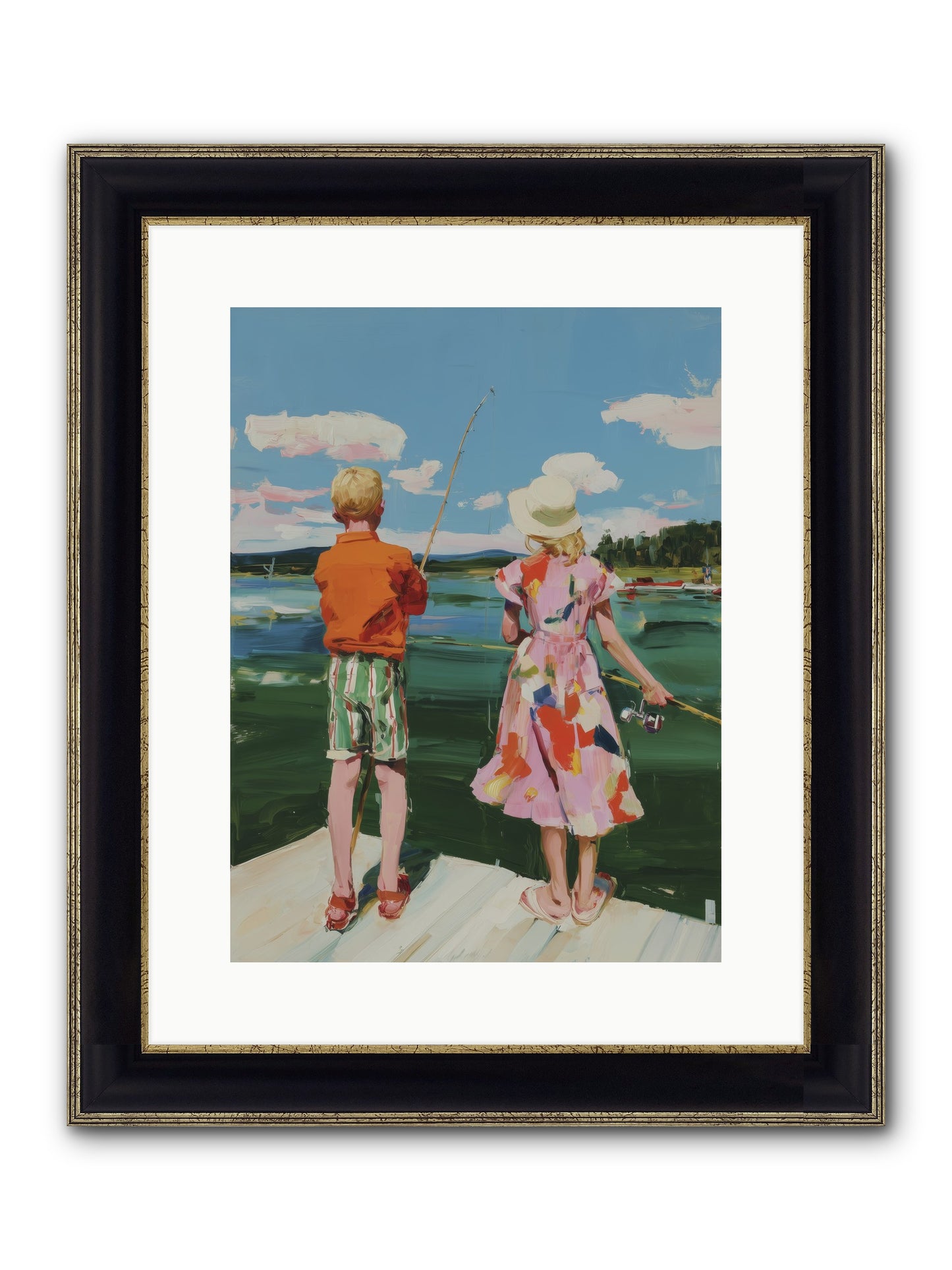 Lakeside Refuge Framed Print - Black & Gold 12x16