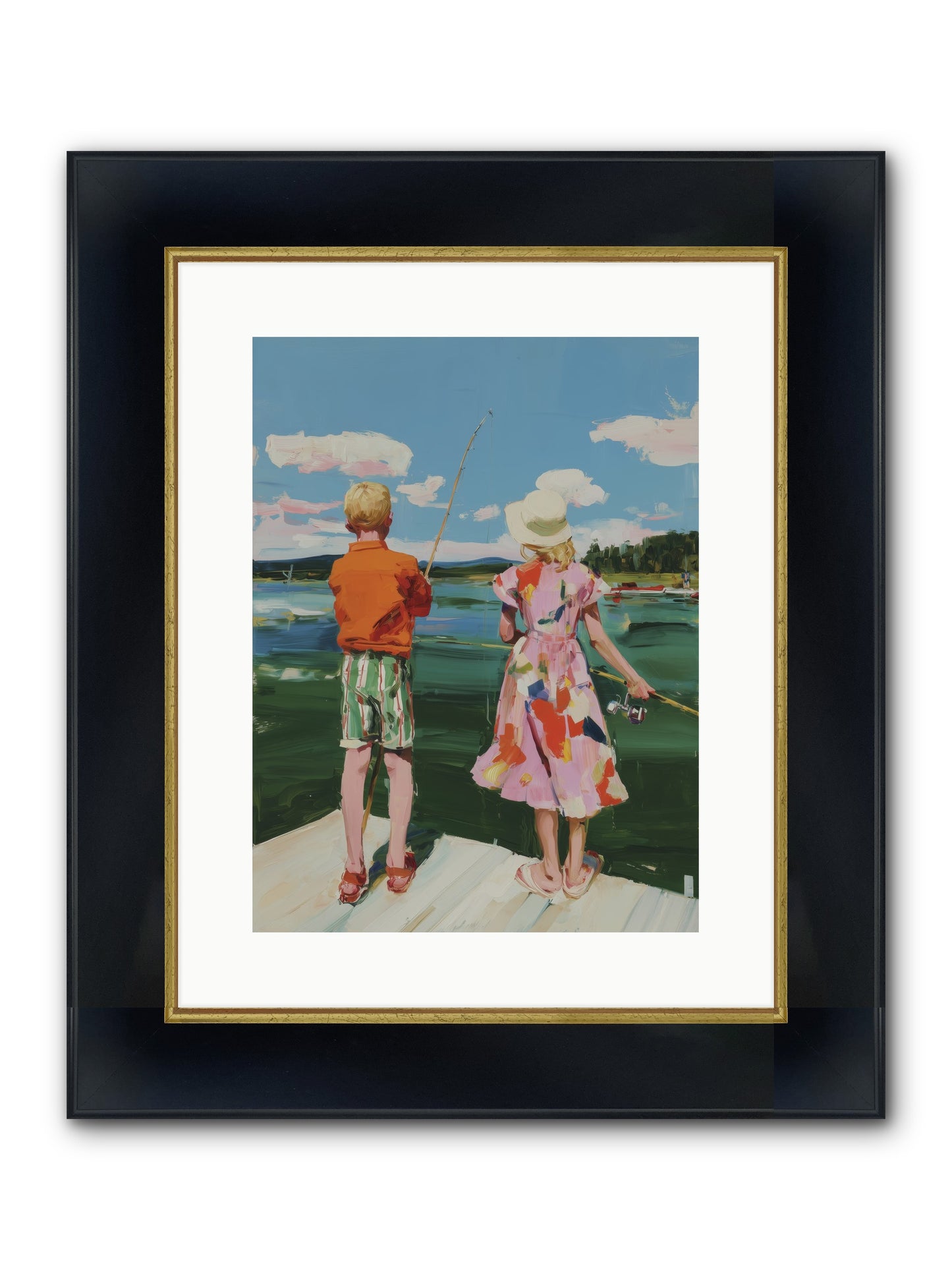 Lakeside Refuge Framed Print - Wide Black w/Gold 12x16