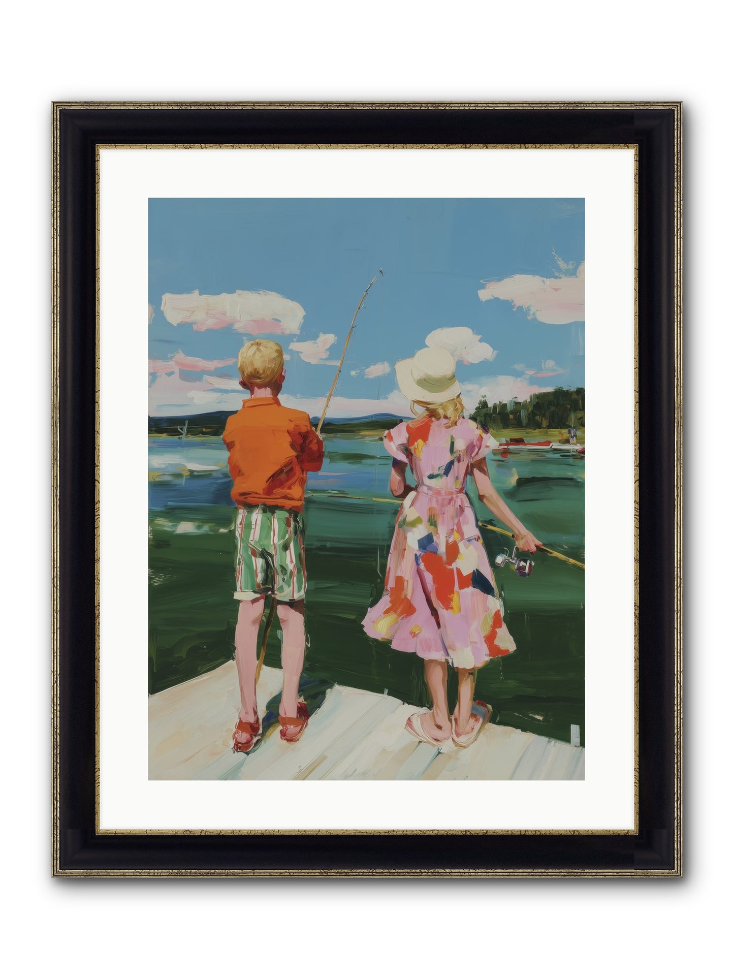 Lakeside Refuge Framed Print - Black & Gold 18x24