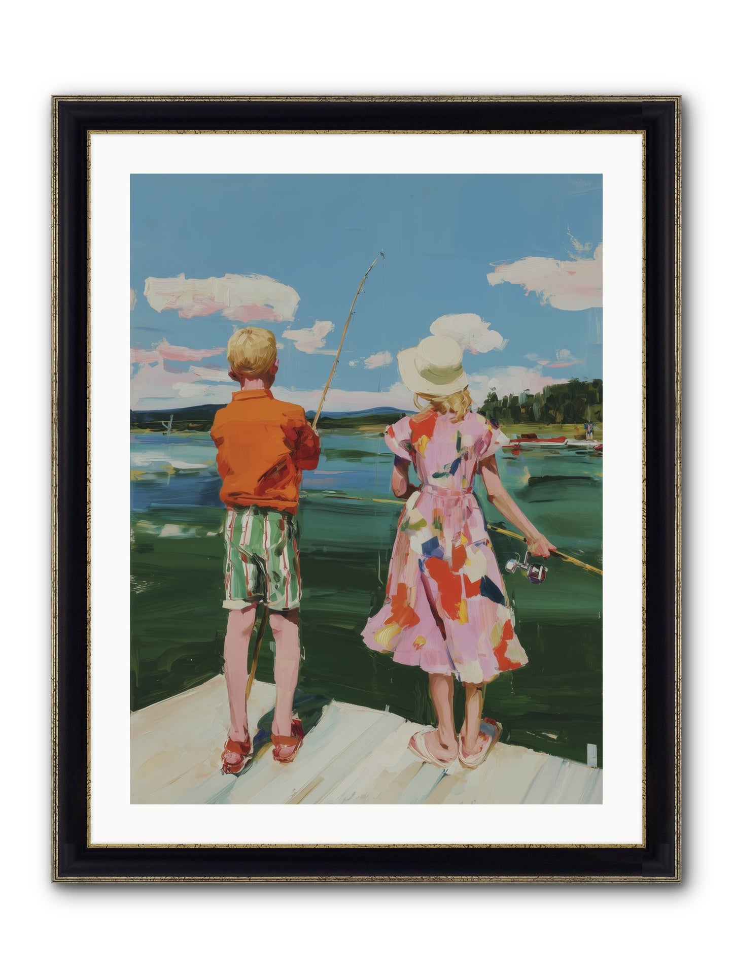 Lakeside Refuge Framed Print - Black & Gold 24x32