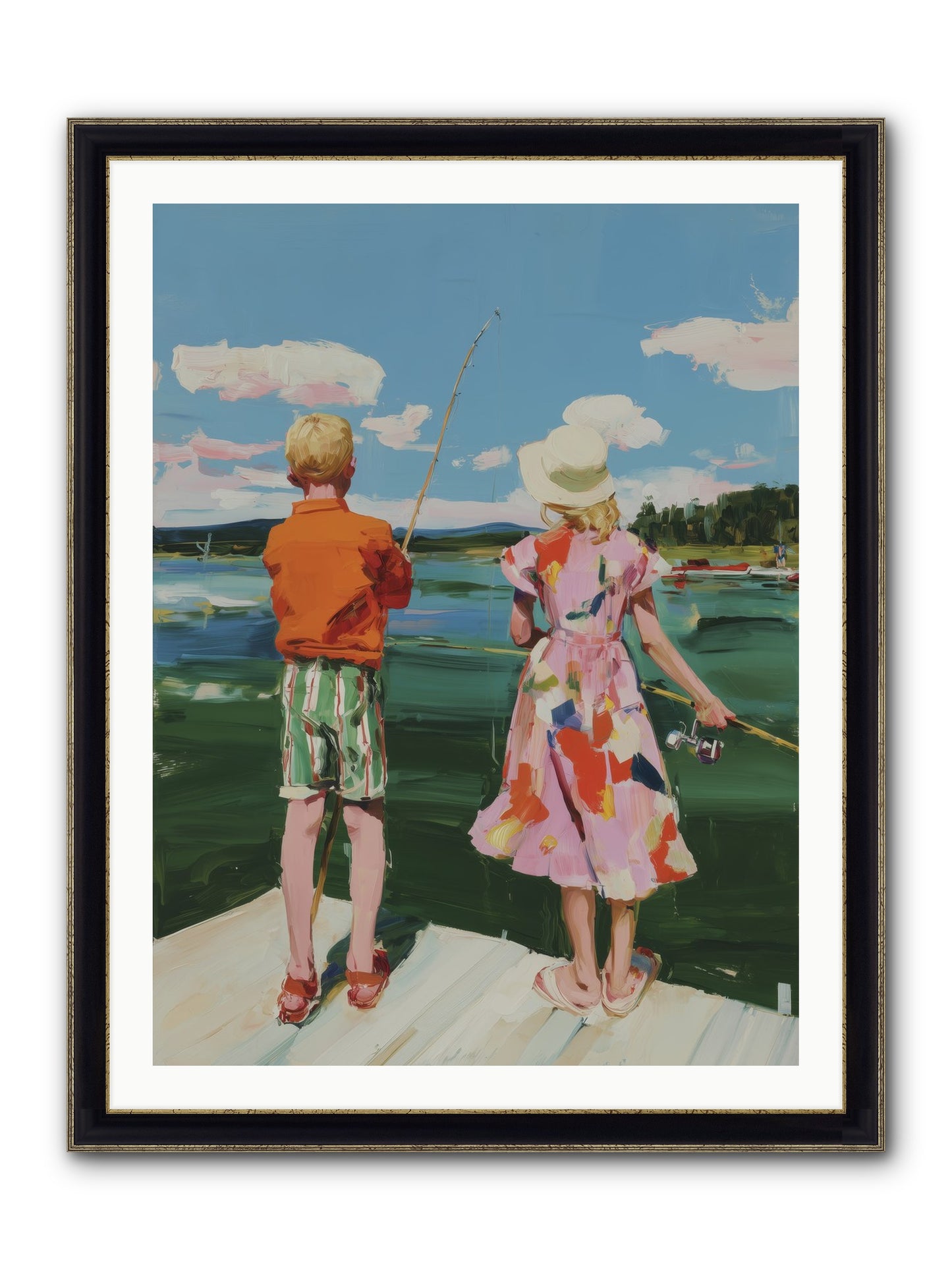 Lakeside Refuge Framed Print - Black & Gold 30x40