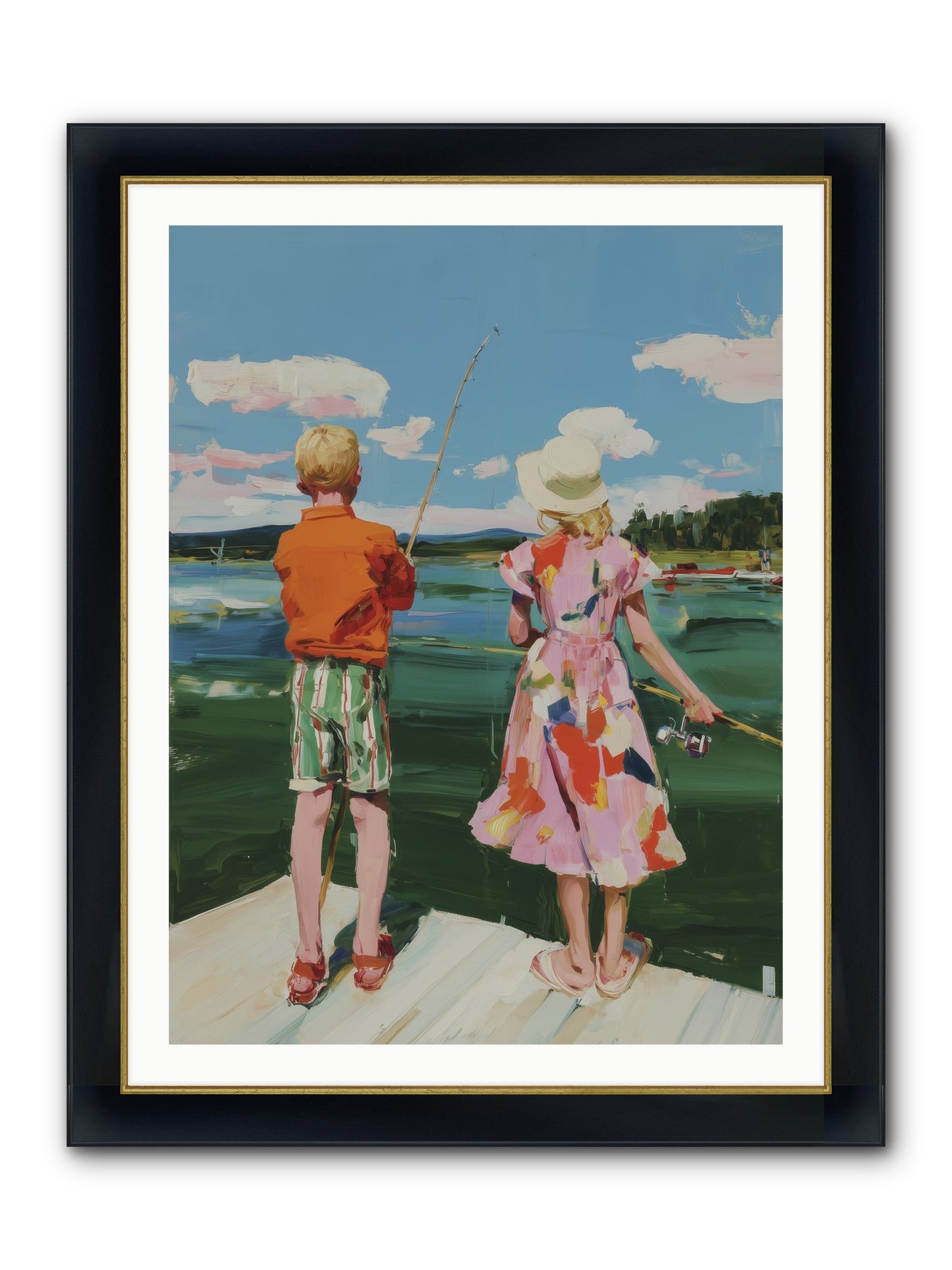 Lakeside Refuge Framed Print - Wide Black w/Gold 30x40