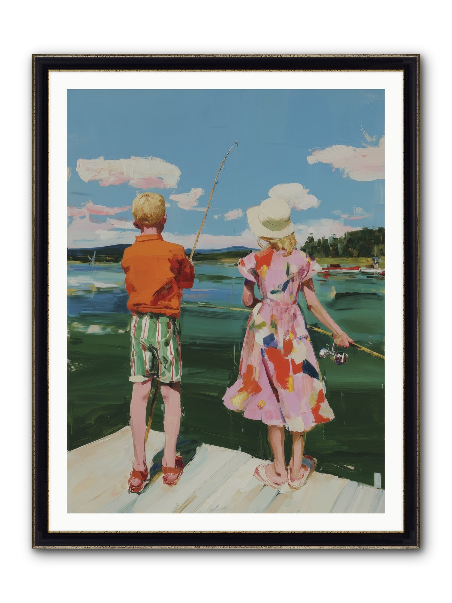 Lakeside Refuge Framed Print - Black & Gold 36x48
