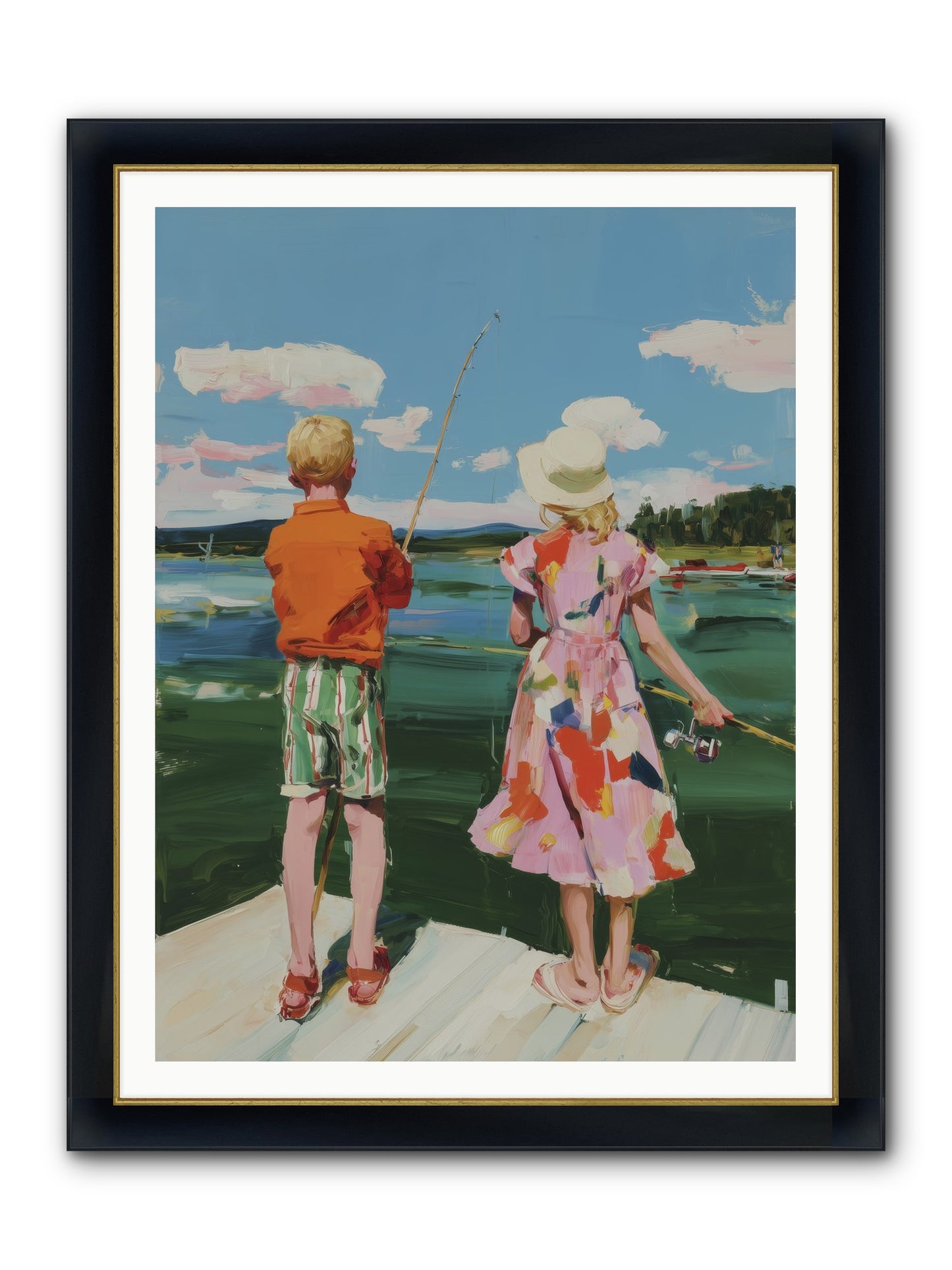 Lakeside Refuge Framed Print - Wide Black w/Gold 36x48
