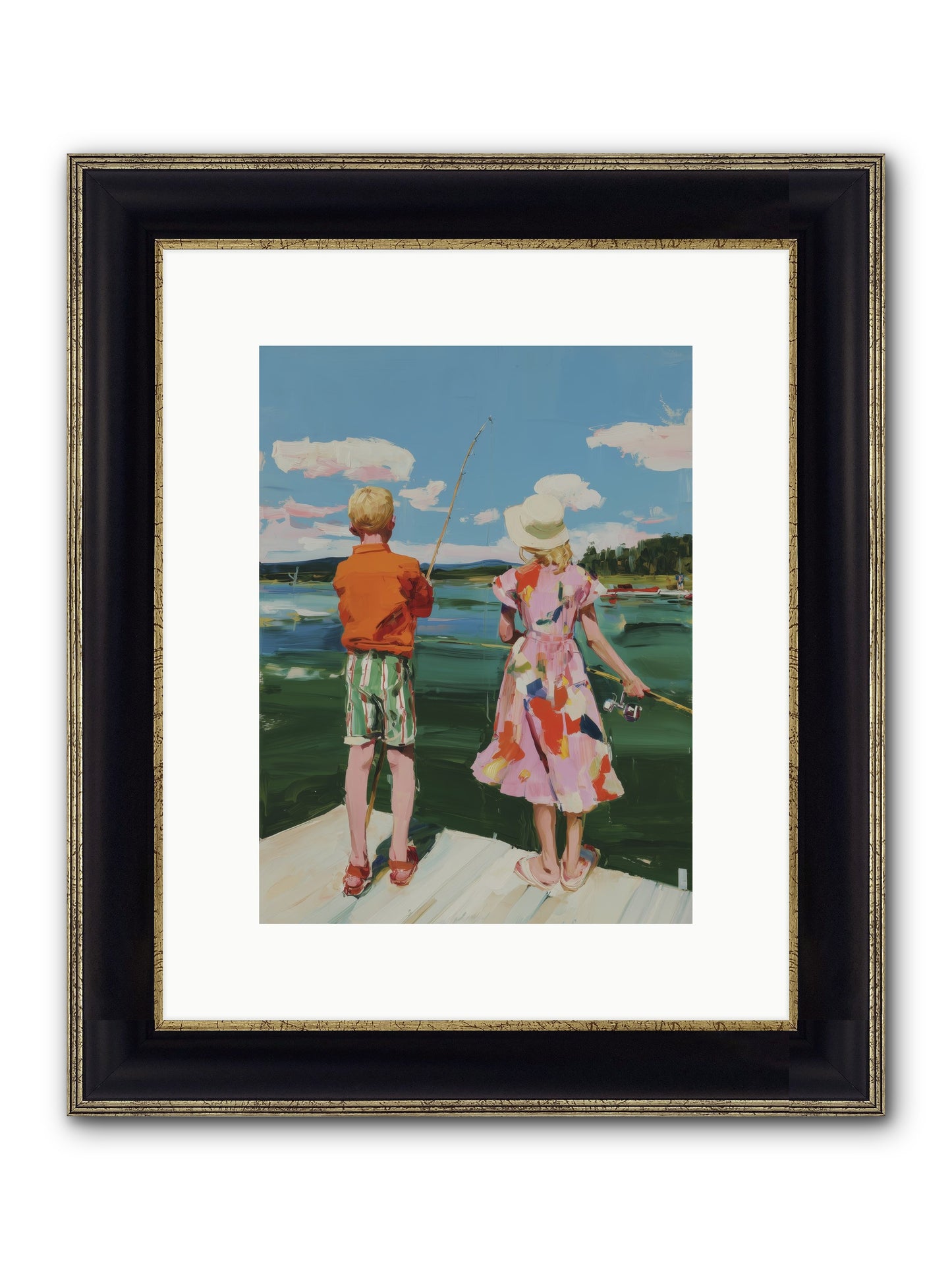 Lakeside Refuge Framed Print - Black & Gold 9x12