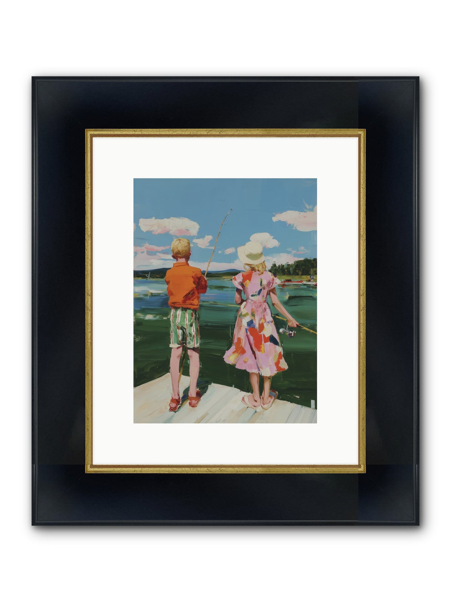 Lakeside Refuge Framed Print - Wide Black w/Gold 9x12