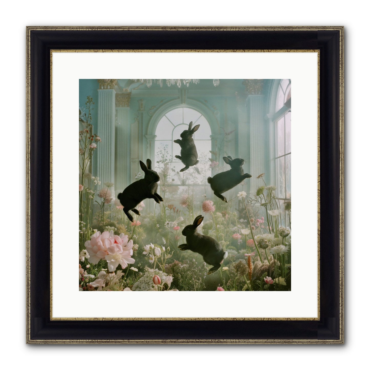 Lapin Noir Fantasia Framed Print - Black & Gold 16x16