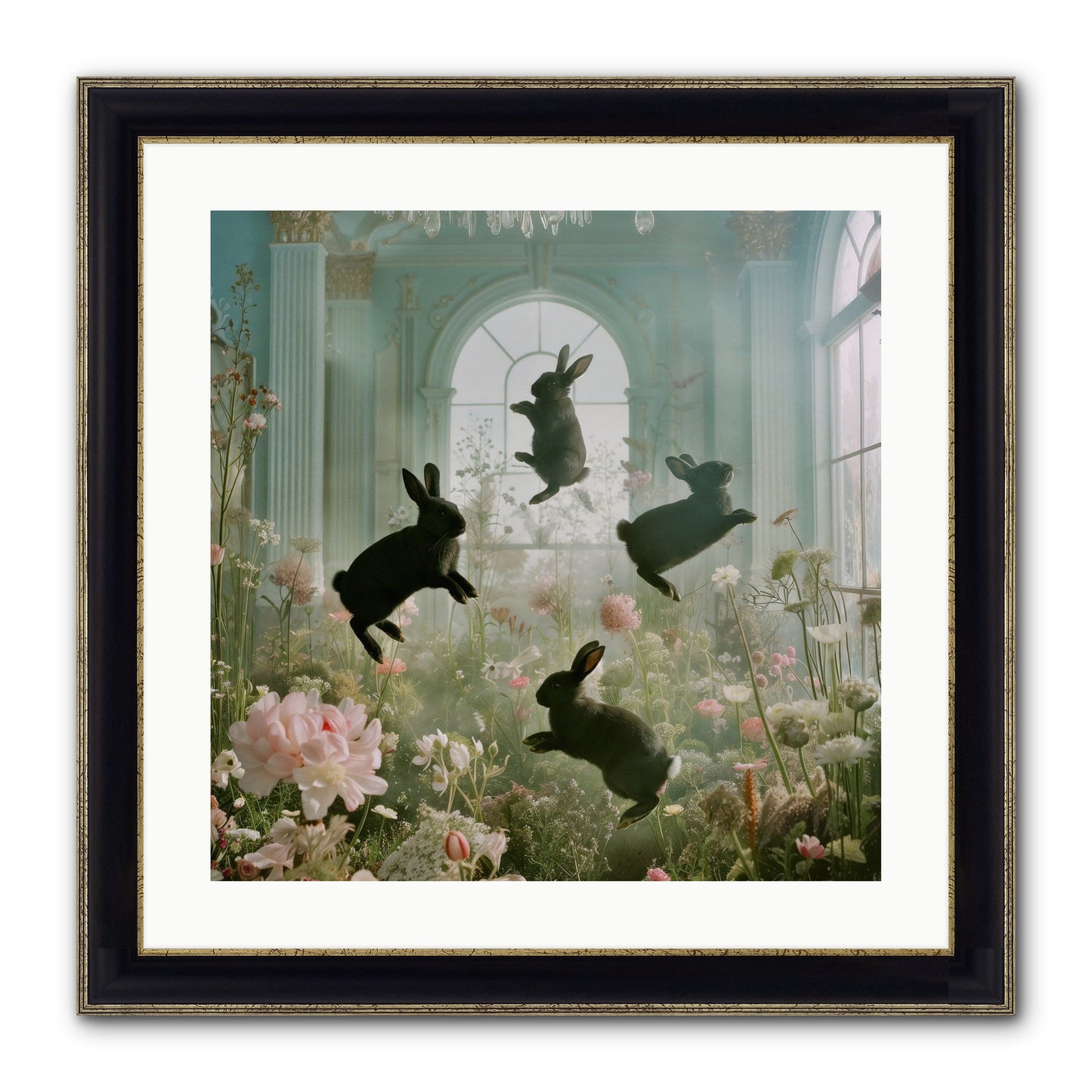 Lapin Noir Fantasia Framed Print - Black & Gold 20x20