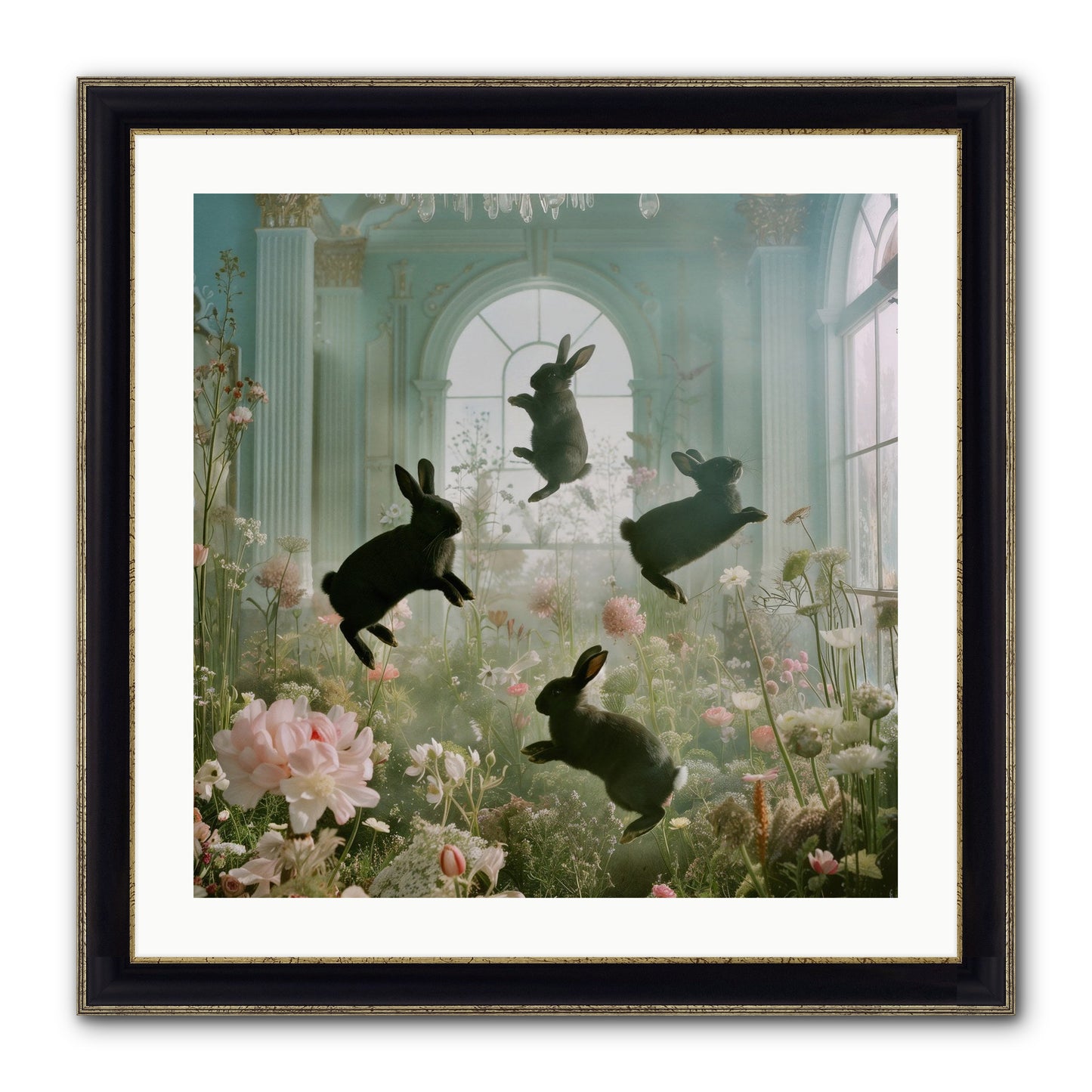 Lapin Noir Fantasia Framed Print - Black & Gold 24x24