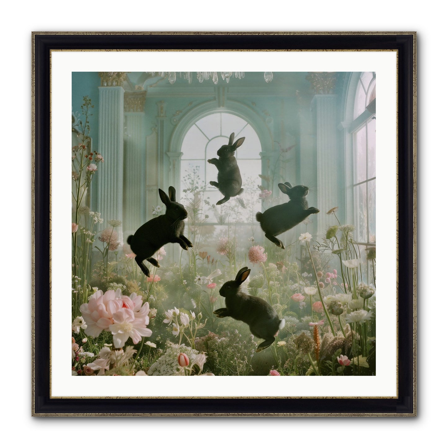 Lapin Noir Fantasia Framed Print - Black & Gold 30x30