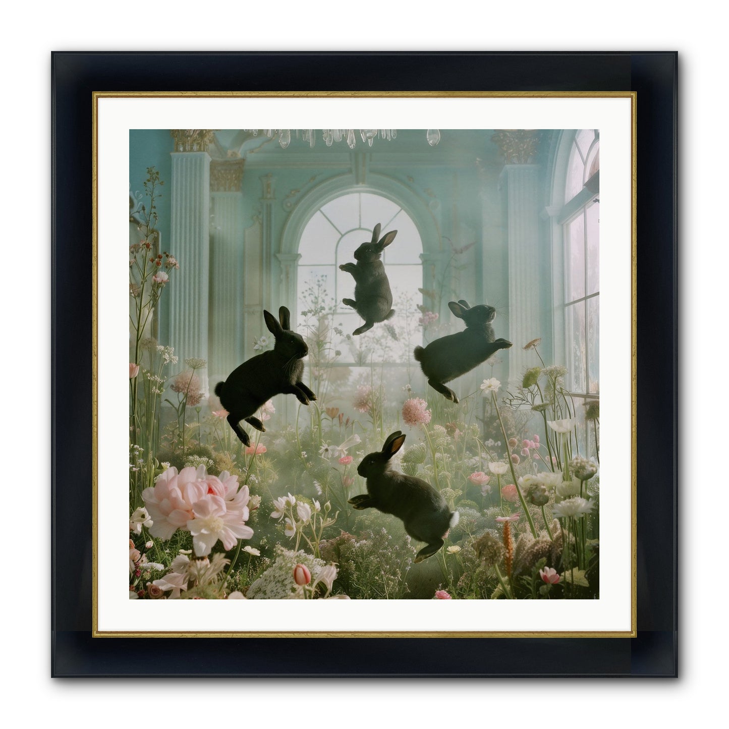 Lapin Noir Fantasia Framed Print - Wide Black w/Gold 30x30