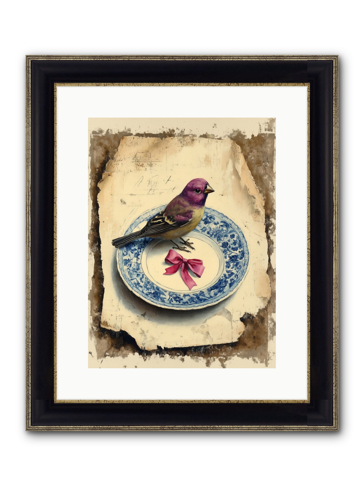 Lavender Perch Framed Print - Black & Gold 12x16