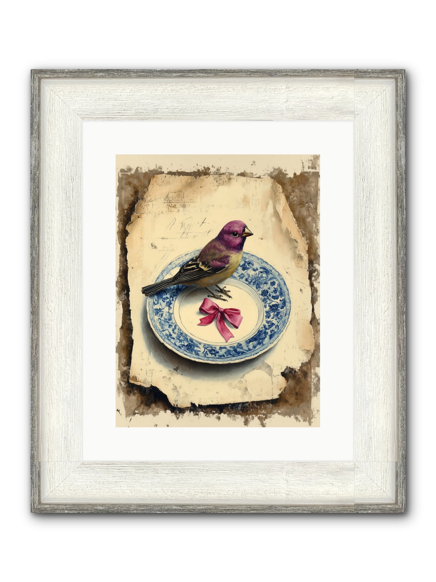 Lavender Perch Framed Print - Driftwood White 12x16