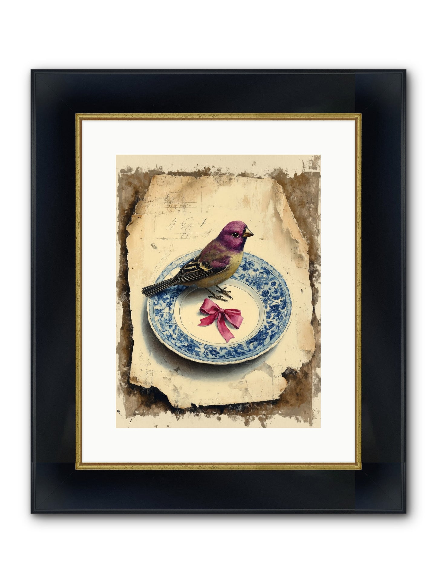 Lavender Perch Framed Print - Wide Black w/Gold 12x16