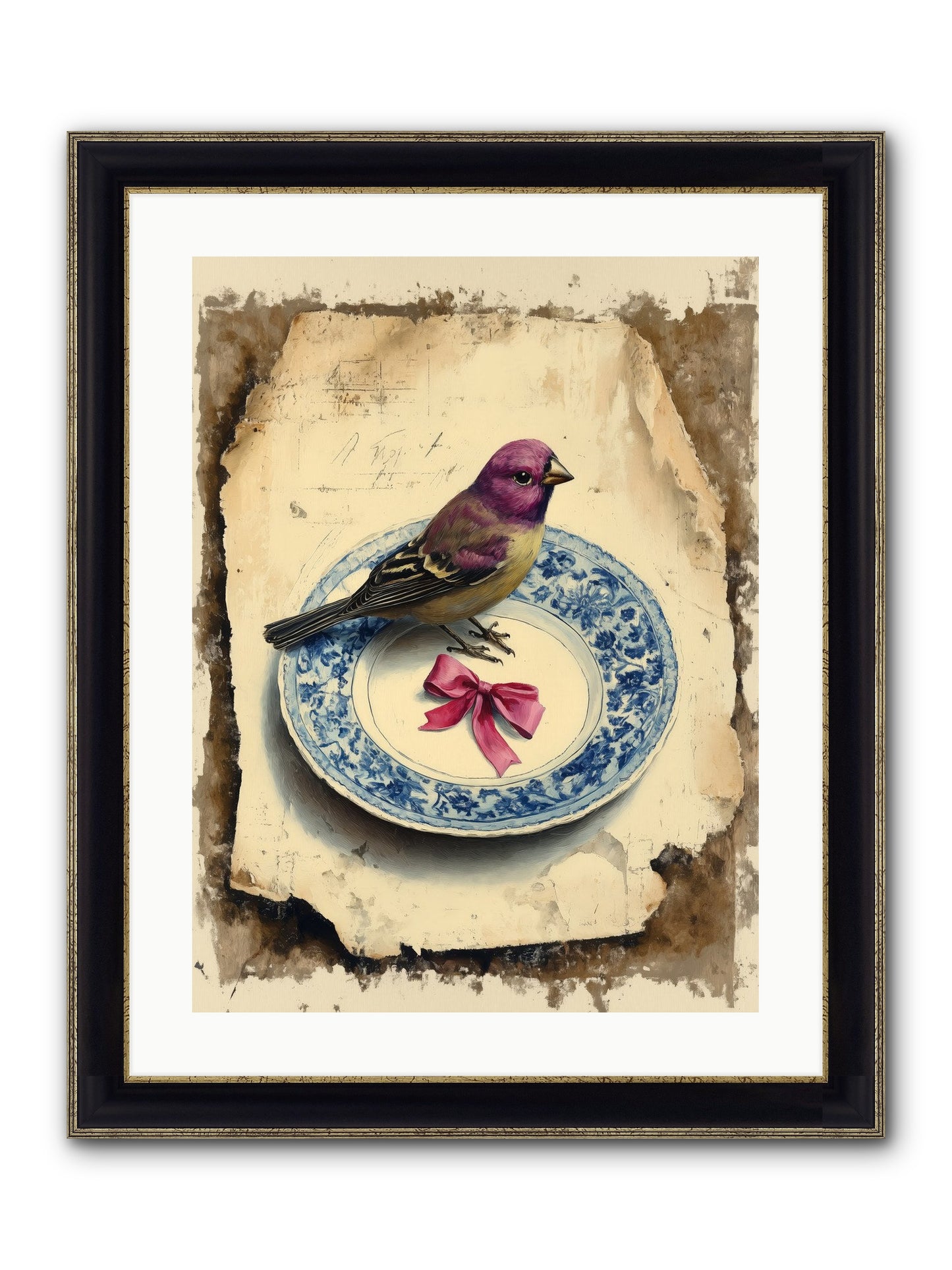 Lavender Perch Framed Print - Black & Gold 18x24