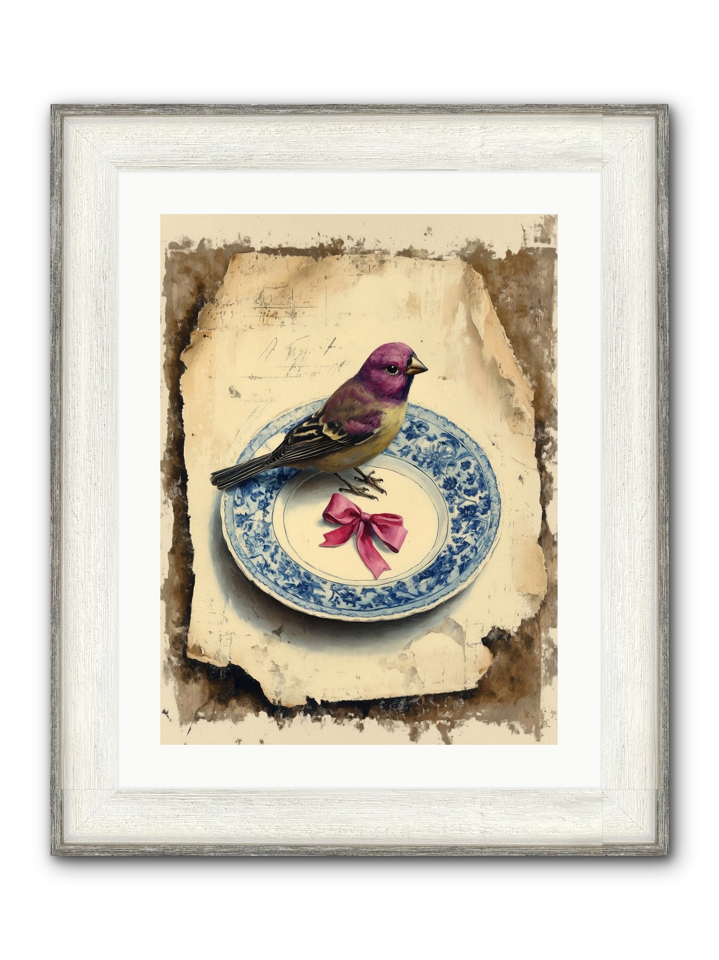 Lavender Perch Framed Print - Driftwood White 18x24