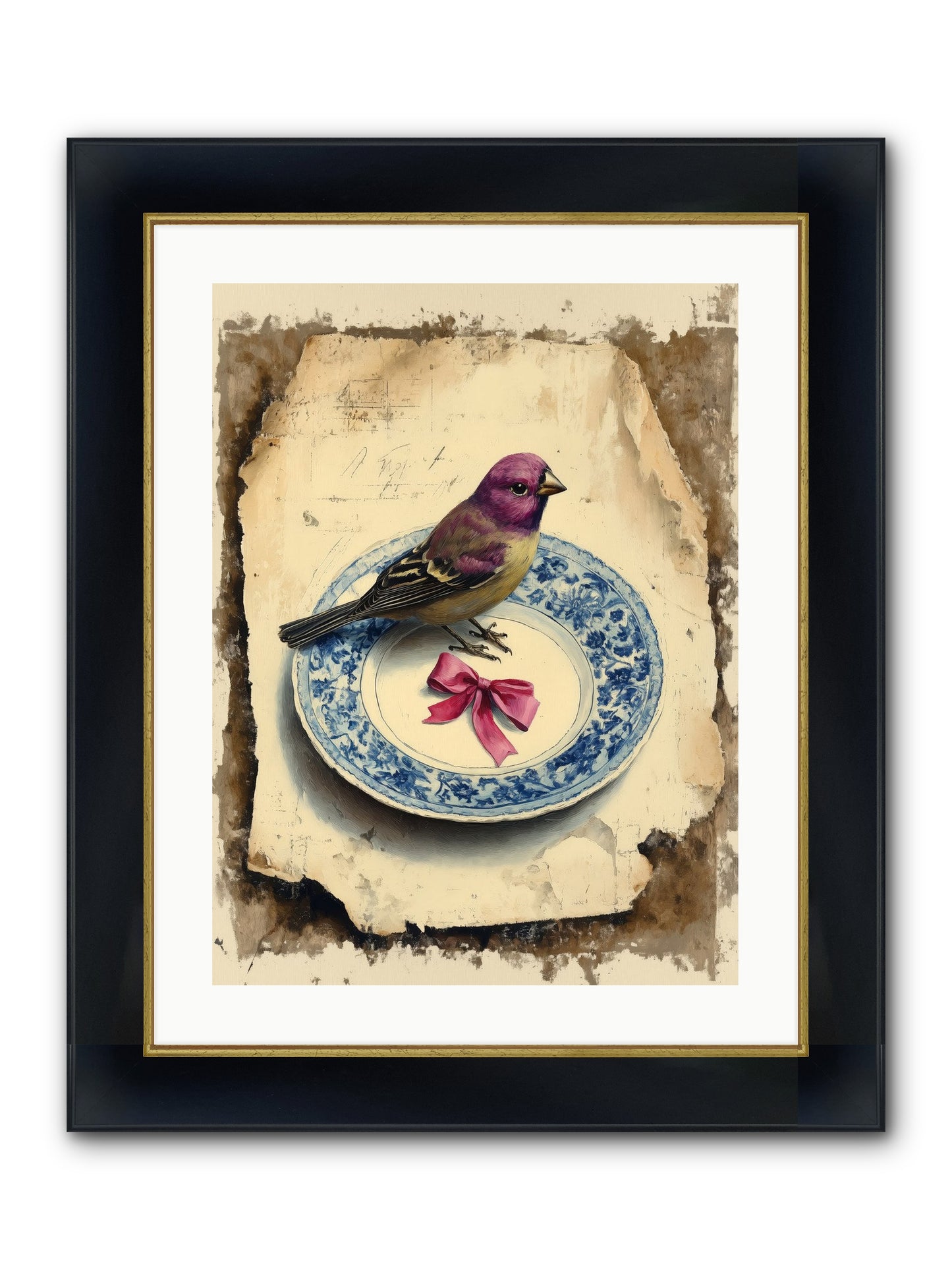 Lavender Perch Framed Print - Wide Black w/Gold 18x24