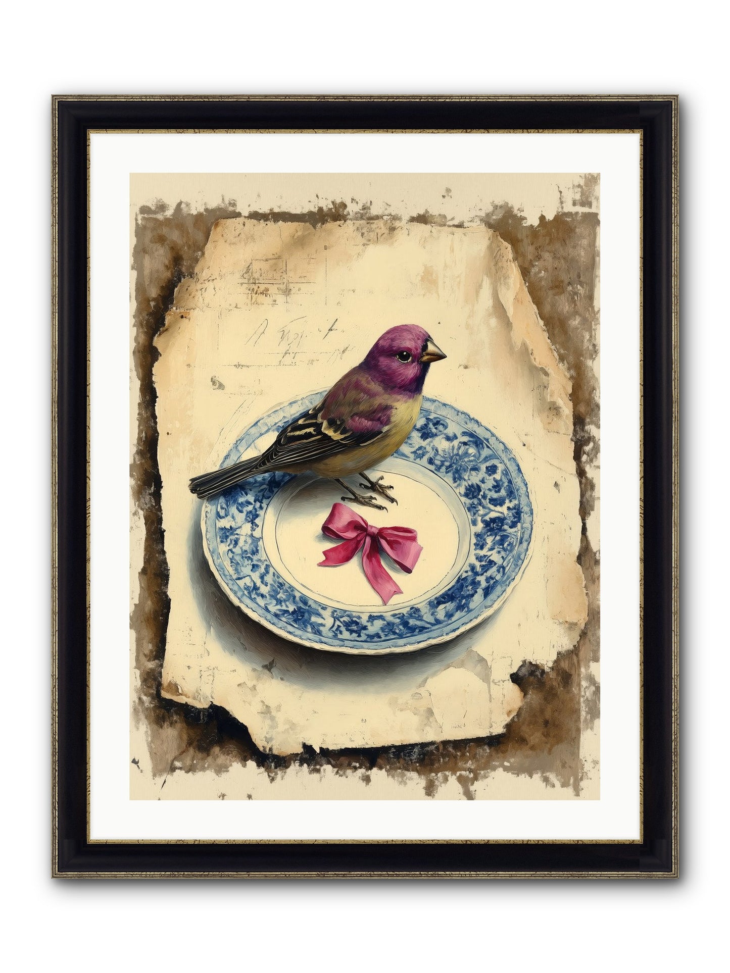 Lavender Perch Framed Print - Black & Gold 24x32