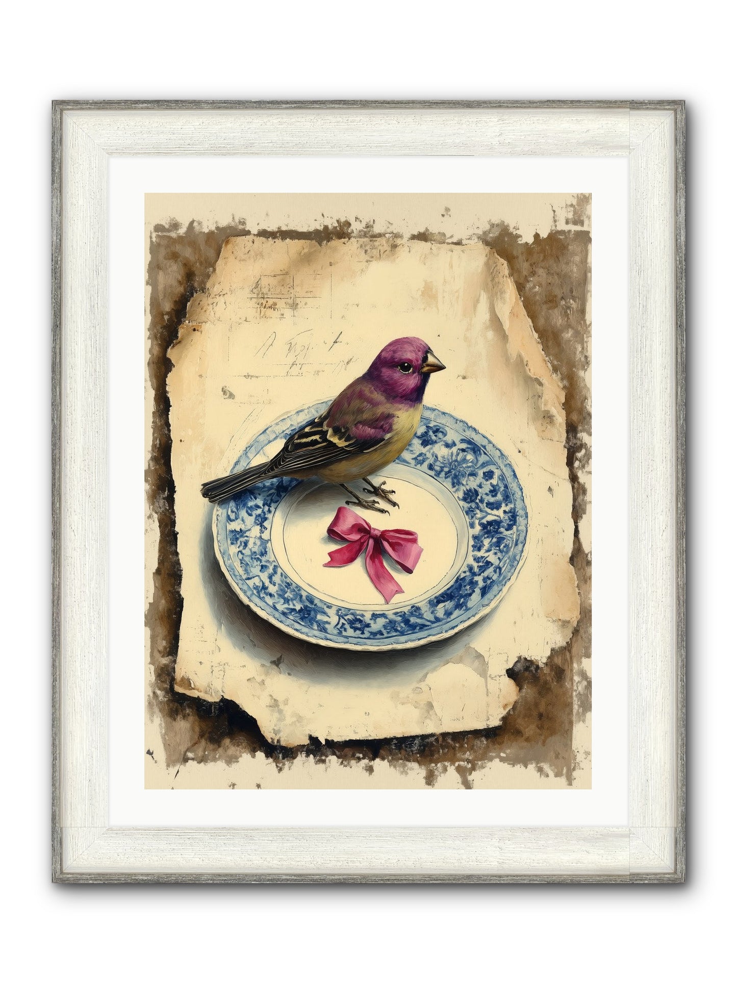 Lavender Perch Framed Print - Driftwood White 24x32