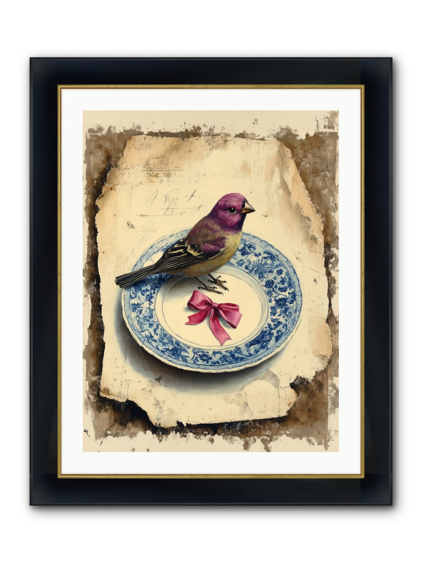 Lavender Perch Framed Print - Wide Black w/Gold 24x32