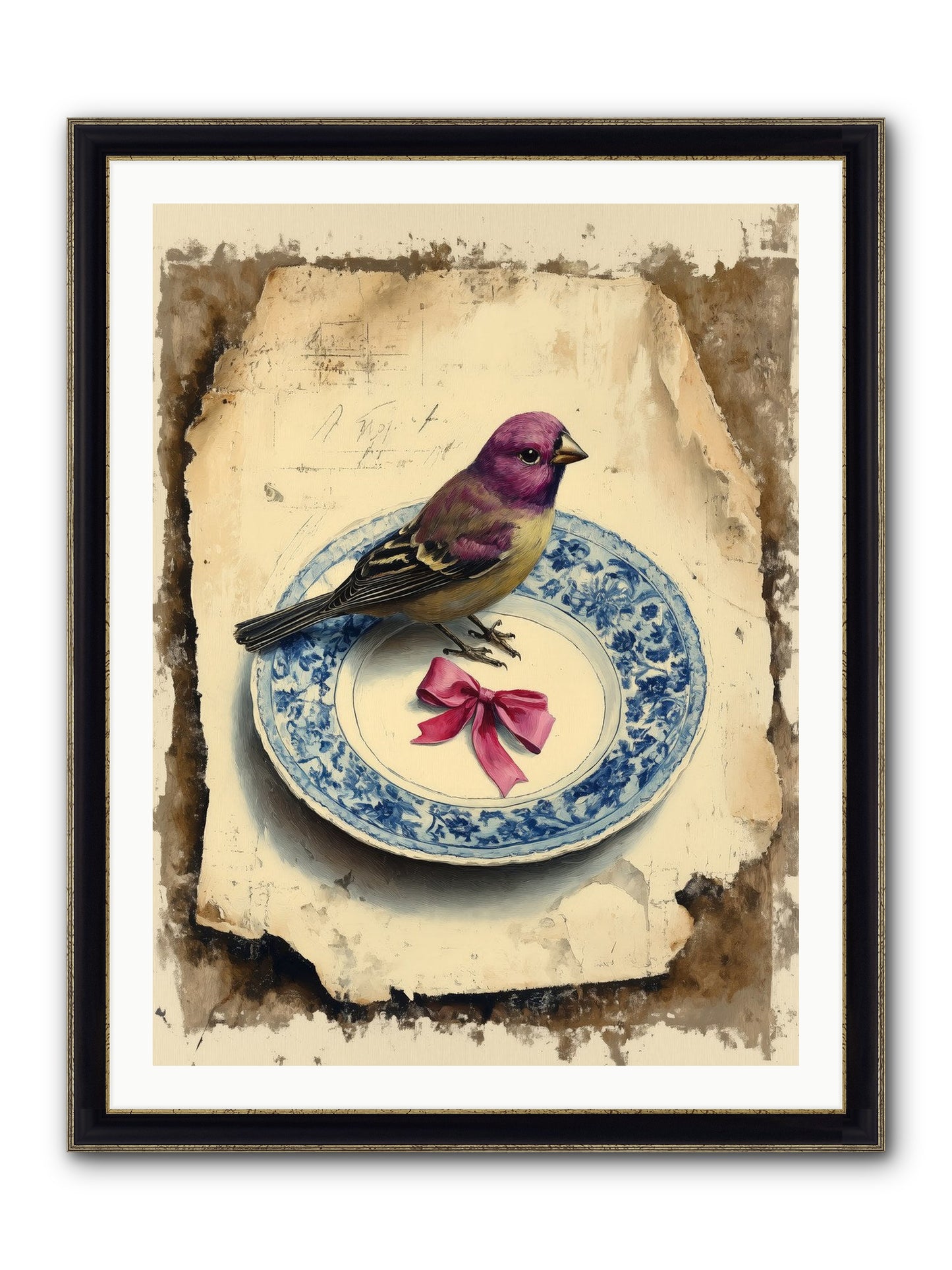 Lavender Perch Framed Print - Black & Gold 30x40