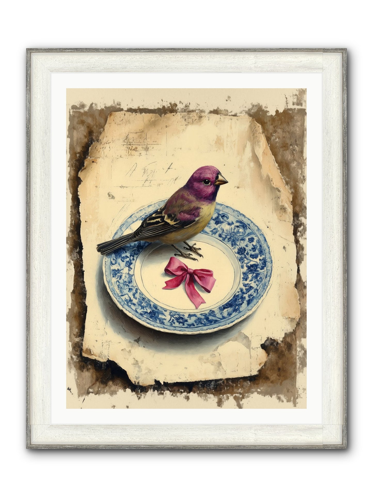 Lavender Perch Framed Print - Driftwood White 30x40