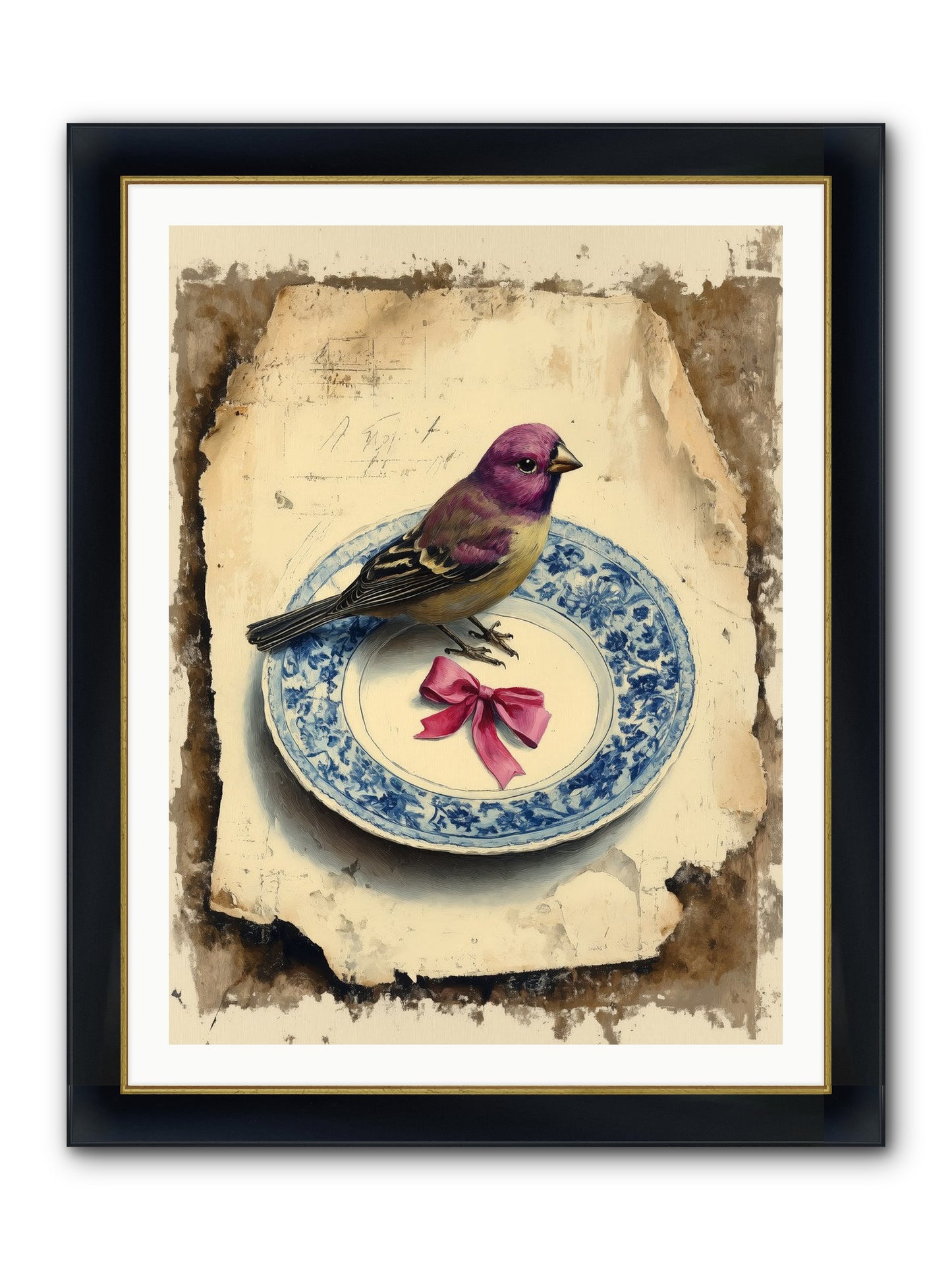 Lavender Perch Framed Print - Wide Black w/Gold 30x40