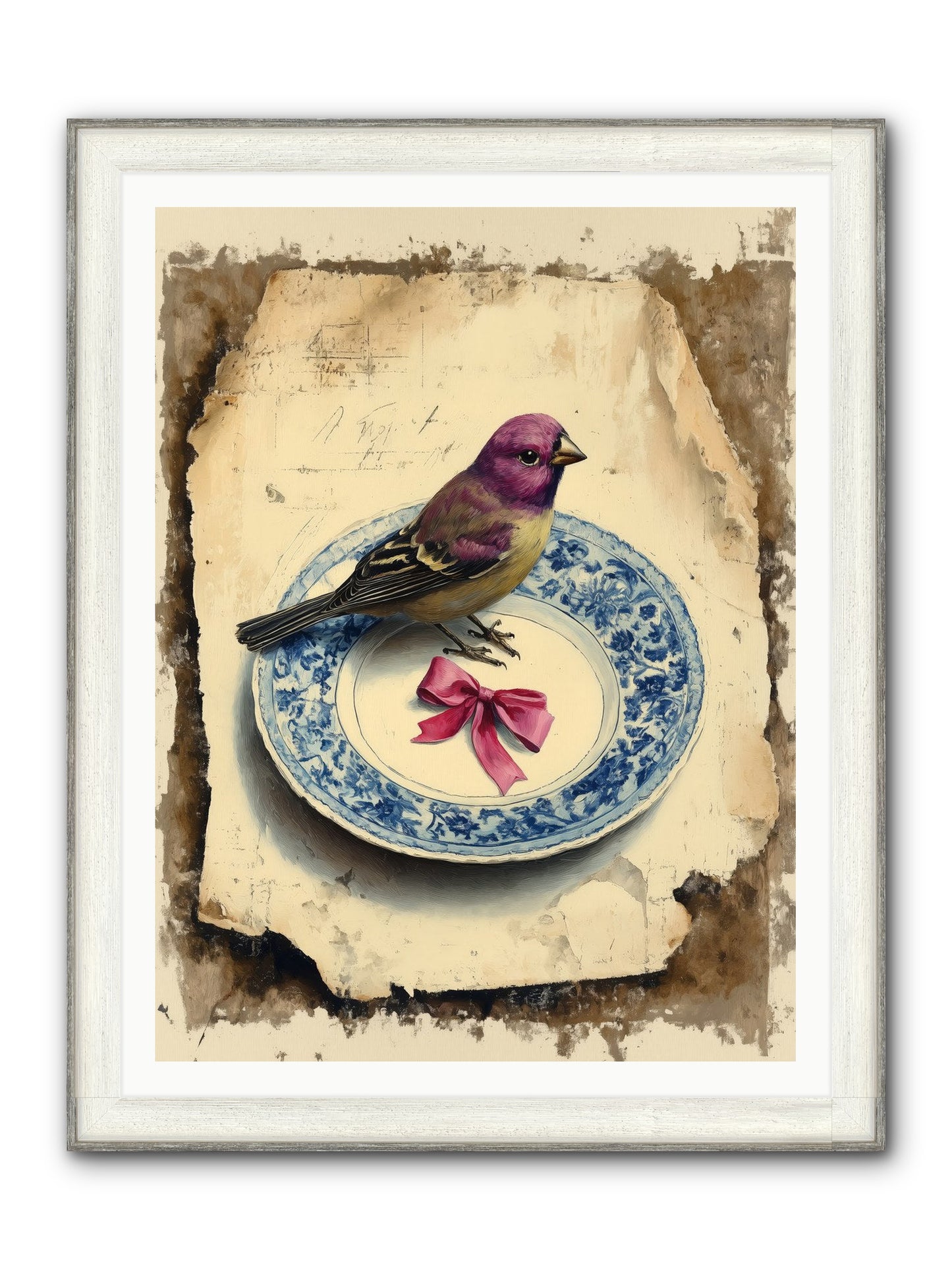 Lavender Perch Framed Print - Driftwood White 36x48