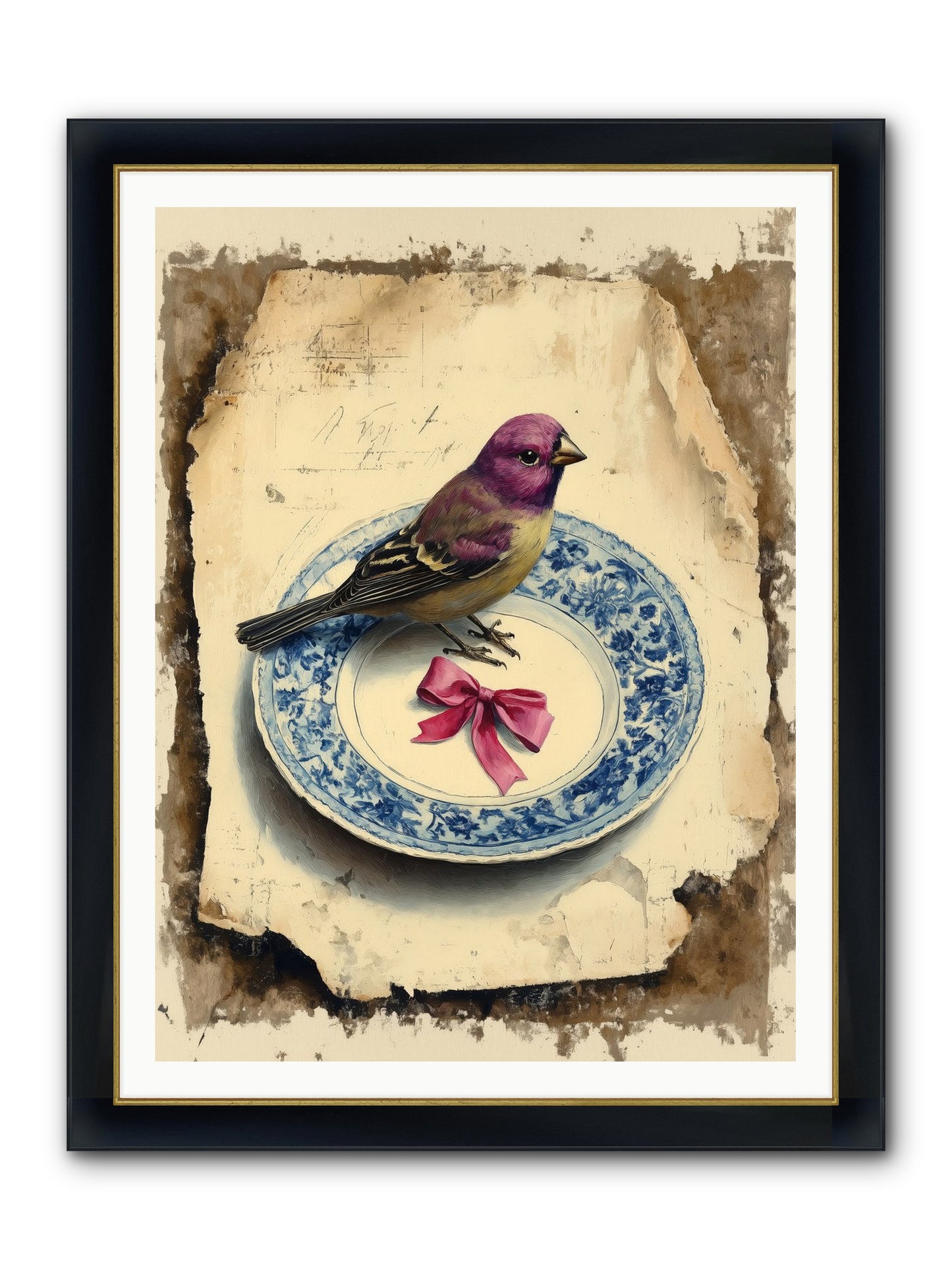 Lavender Perch Framed Print - Wide Black w/Gold 36x48