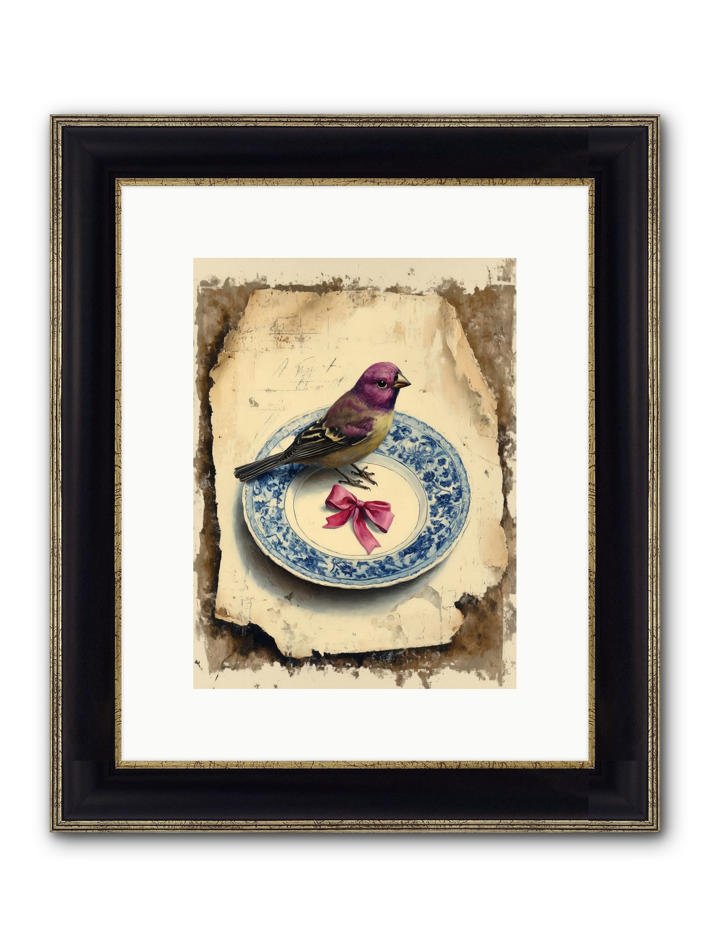 Lavender Perch Framed Print - Black & Gold 9x12