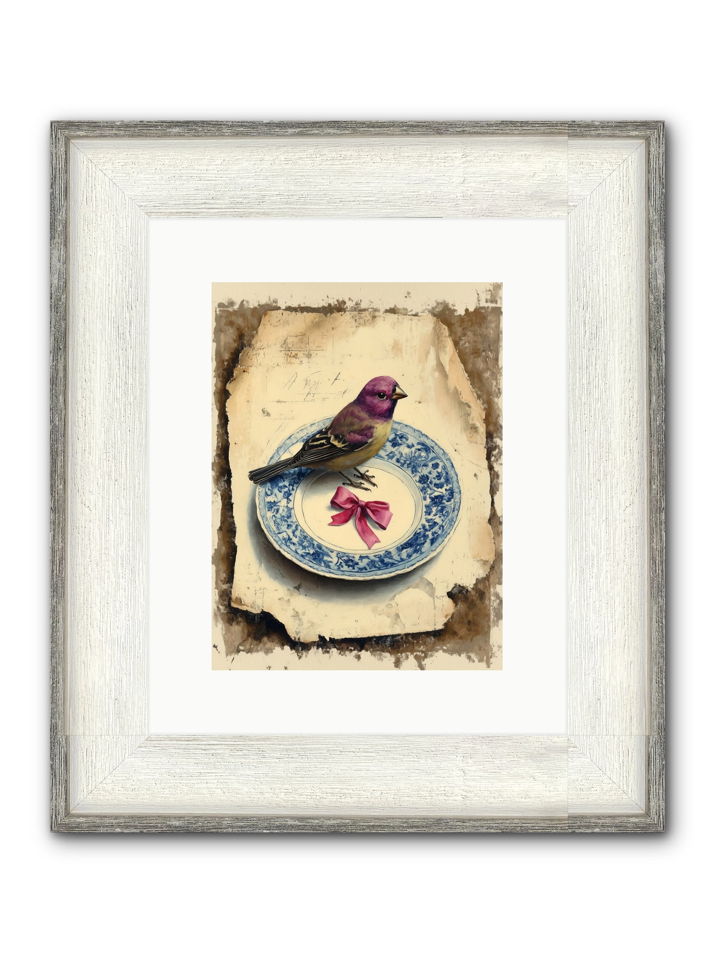 Lavender Perch Framed Print - Driftwood White 9x12