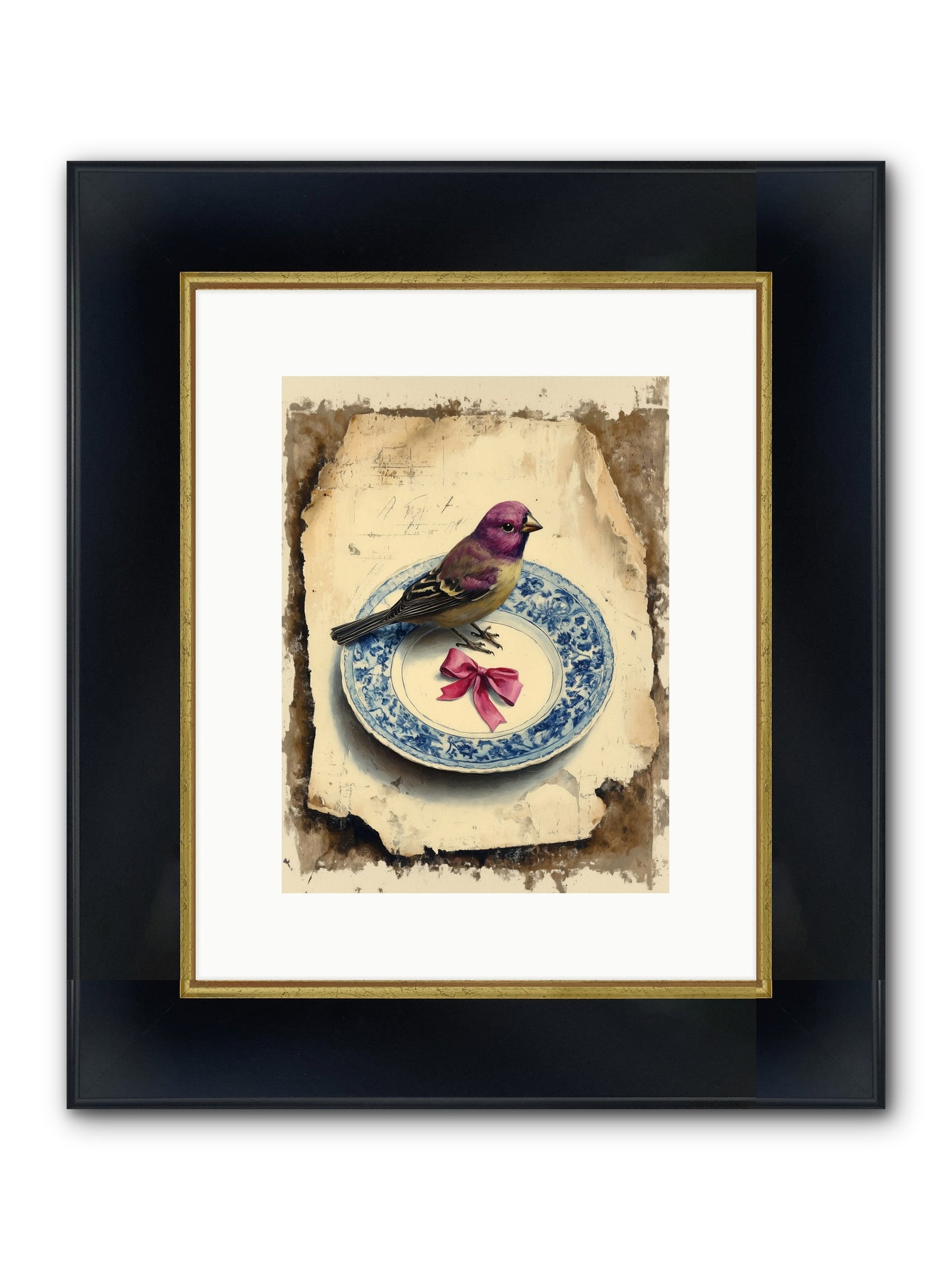 Lavender Perch Framed Print - Wide Black w/Gold 9x12