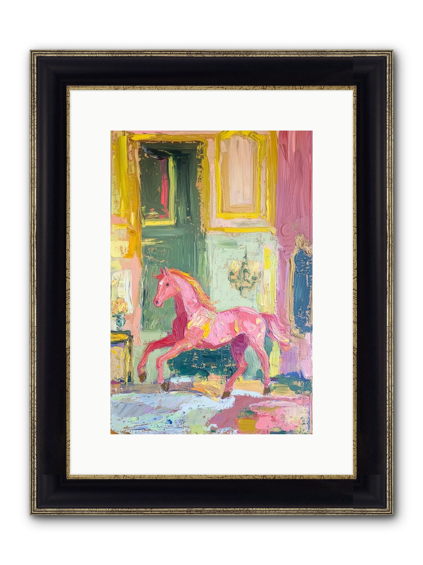 Le Cheval Rose Framed Print - Black & Gold 10x15