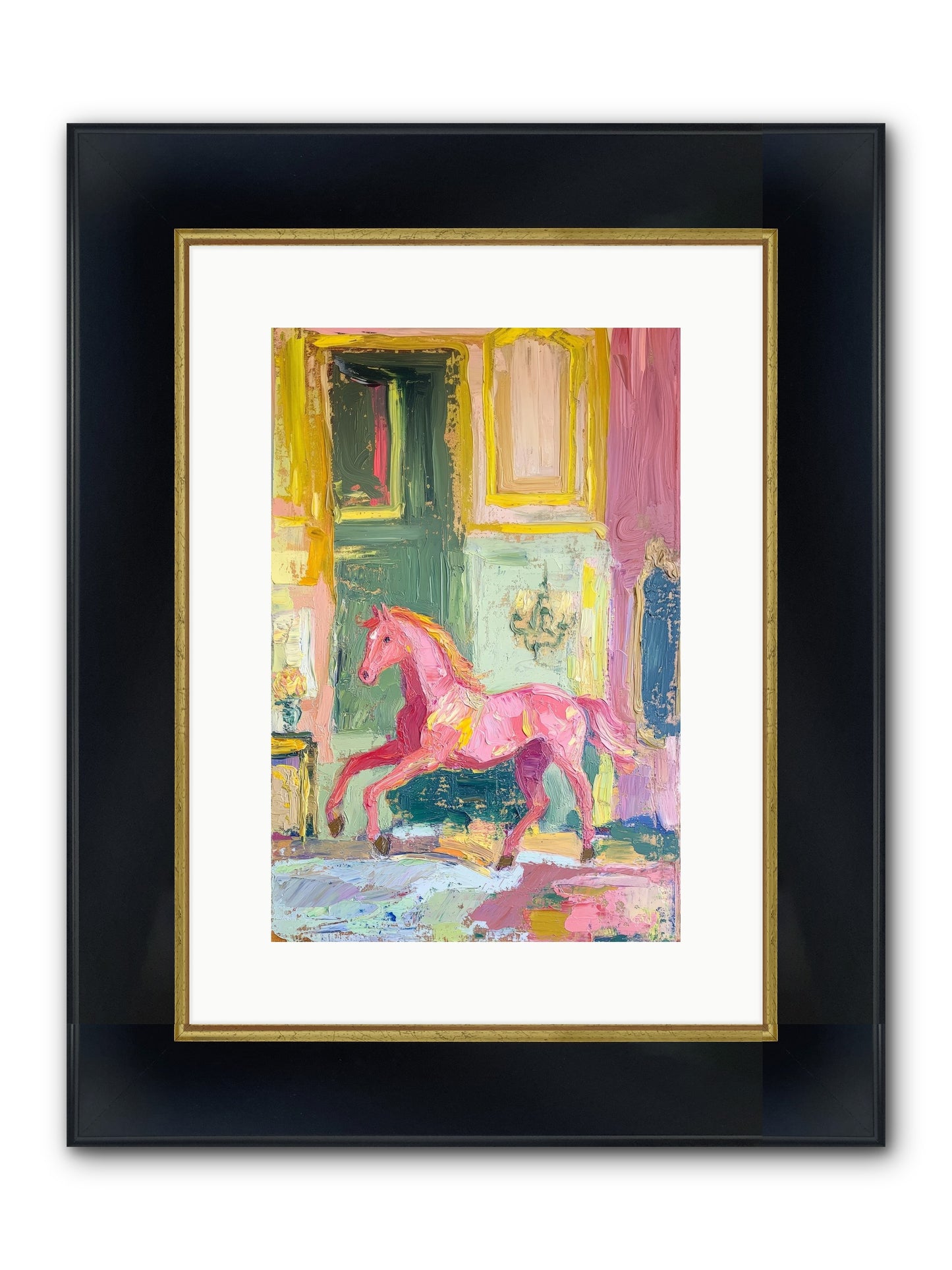 Le Cheval Rose Framed Print - Wide Black w/Gold 10x15