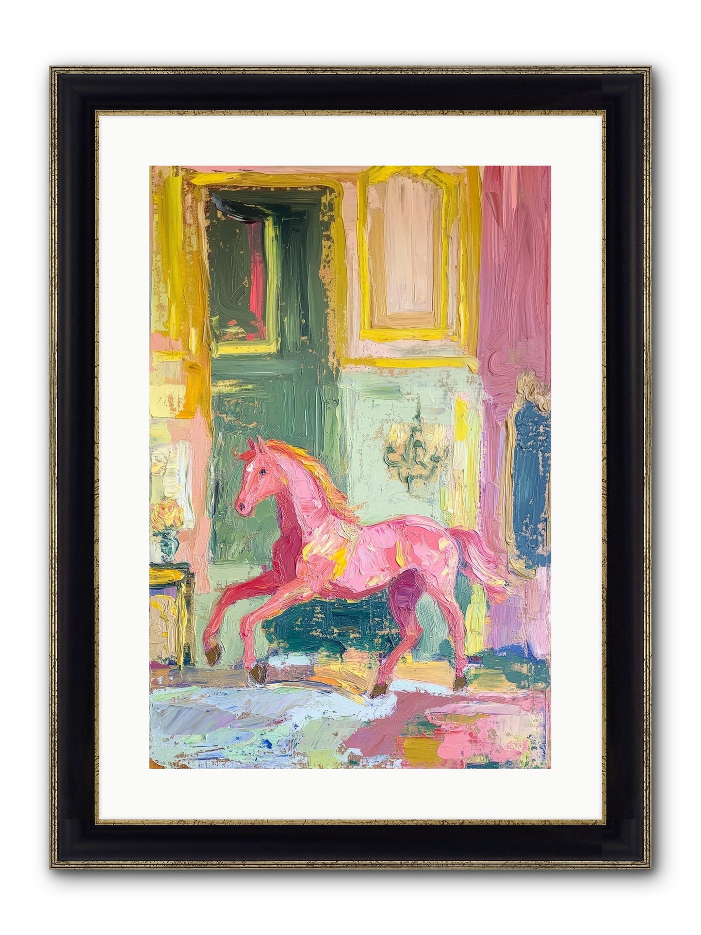 Le Cheval Rose Framed Print - Black & Gold 16x24