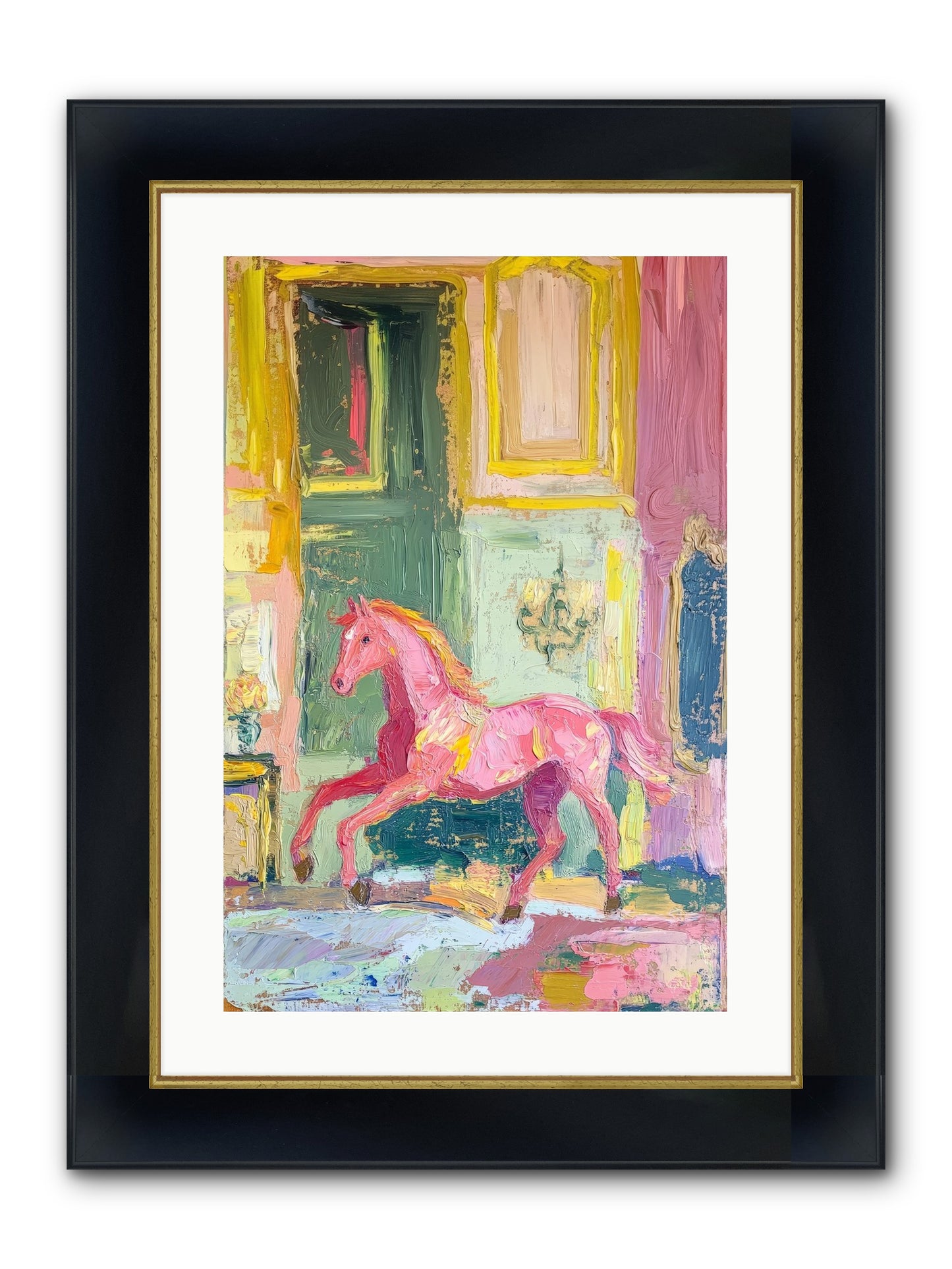 Le Cheval Rose Framed Print - Wide Black w/Gold 16x24