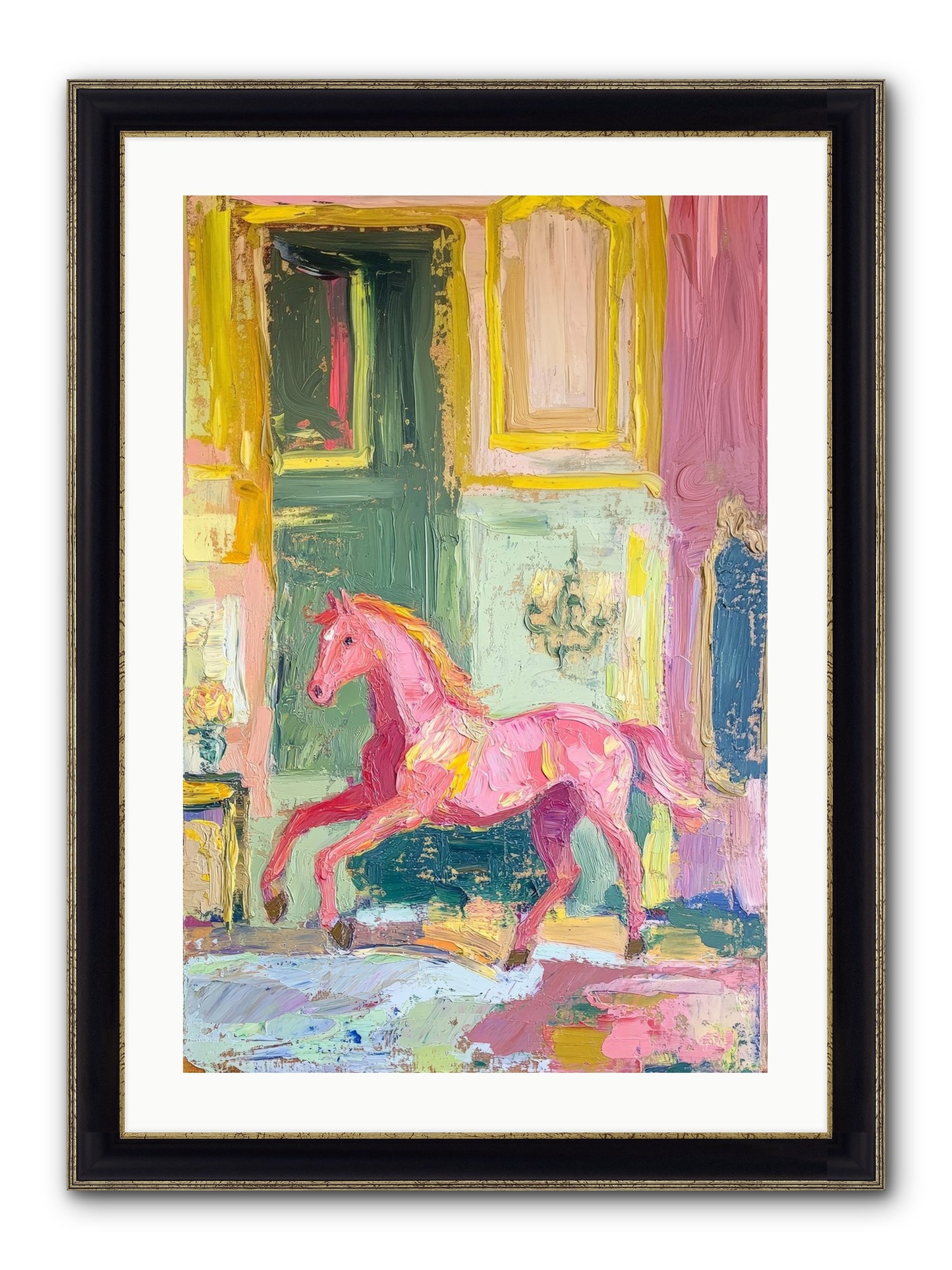 Le Cheval Rose Framed Print - Black & Gold 20x30