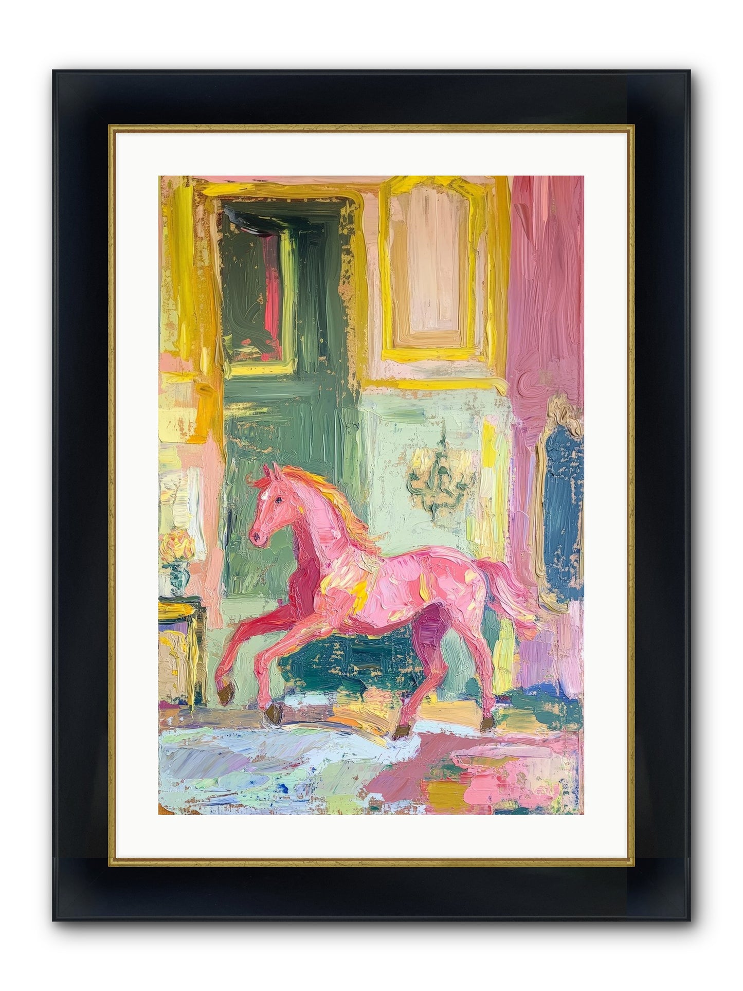 Le Cheval Rose Framed Print - Wide Black w/Gold 20x30