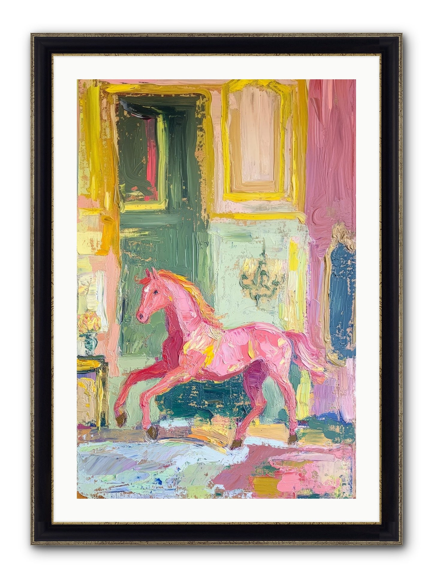 Le Cheval Rose Framed Print - Black & Gold 24x36