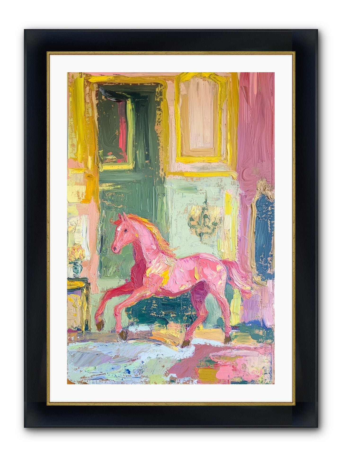 Le Cheval Rose Framed Print - Wide Black w/Gold 24x36