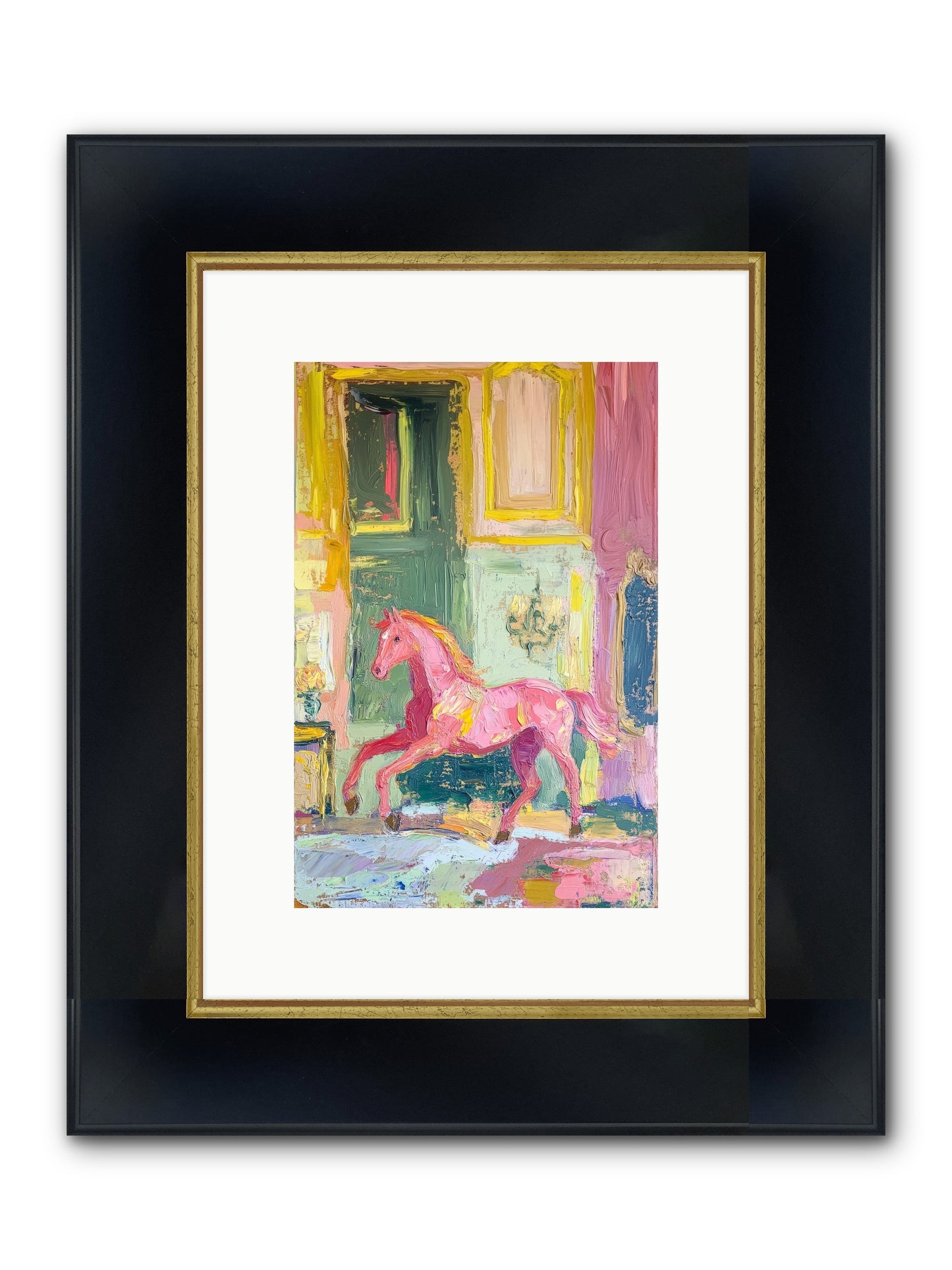 Le Cheval Rose Framed Print - Wide Black w/Gold 8x12