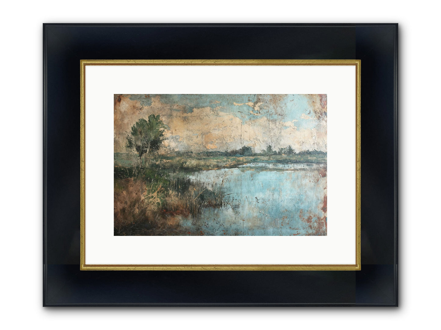 Leaves Follow Framed Print - Wide Black w/Gold 15x10
