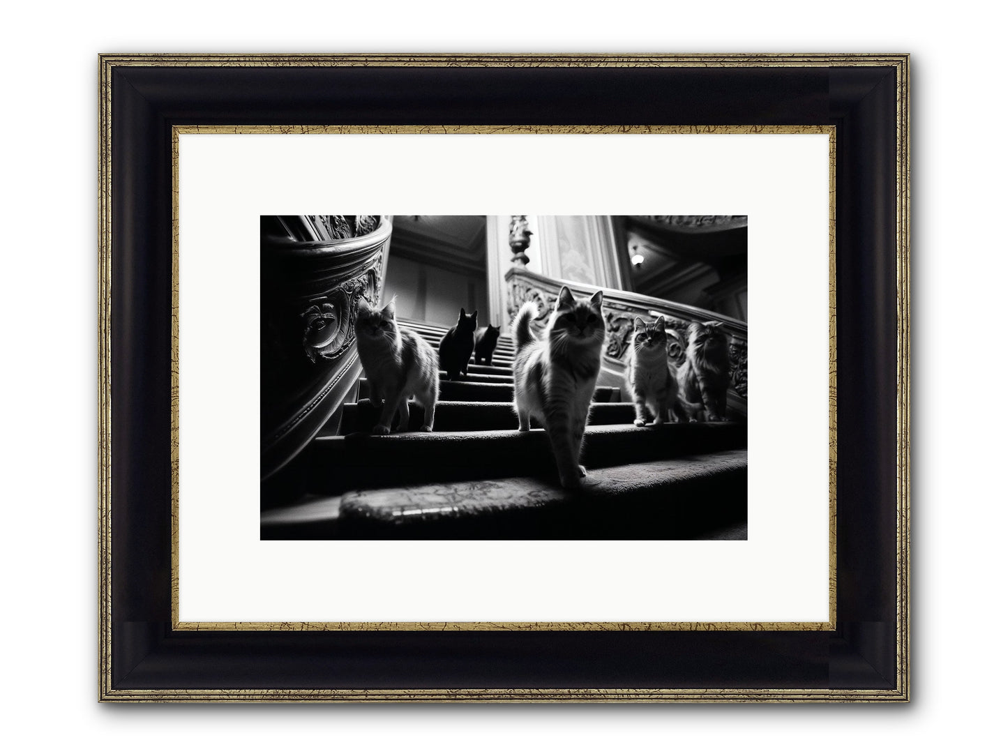 Les Chats Framed Print - Black & Gold 12x8
